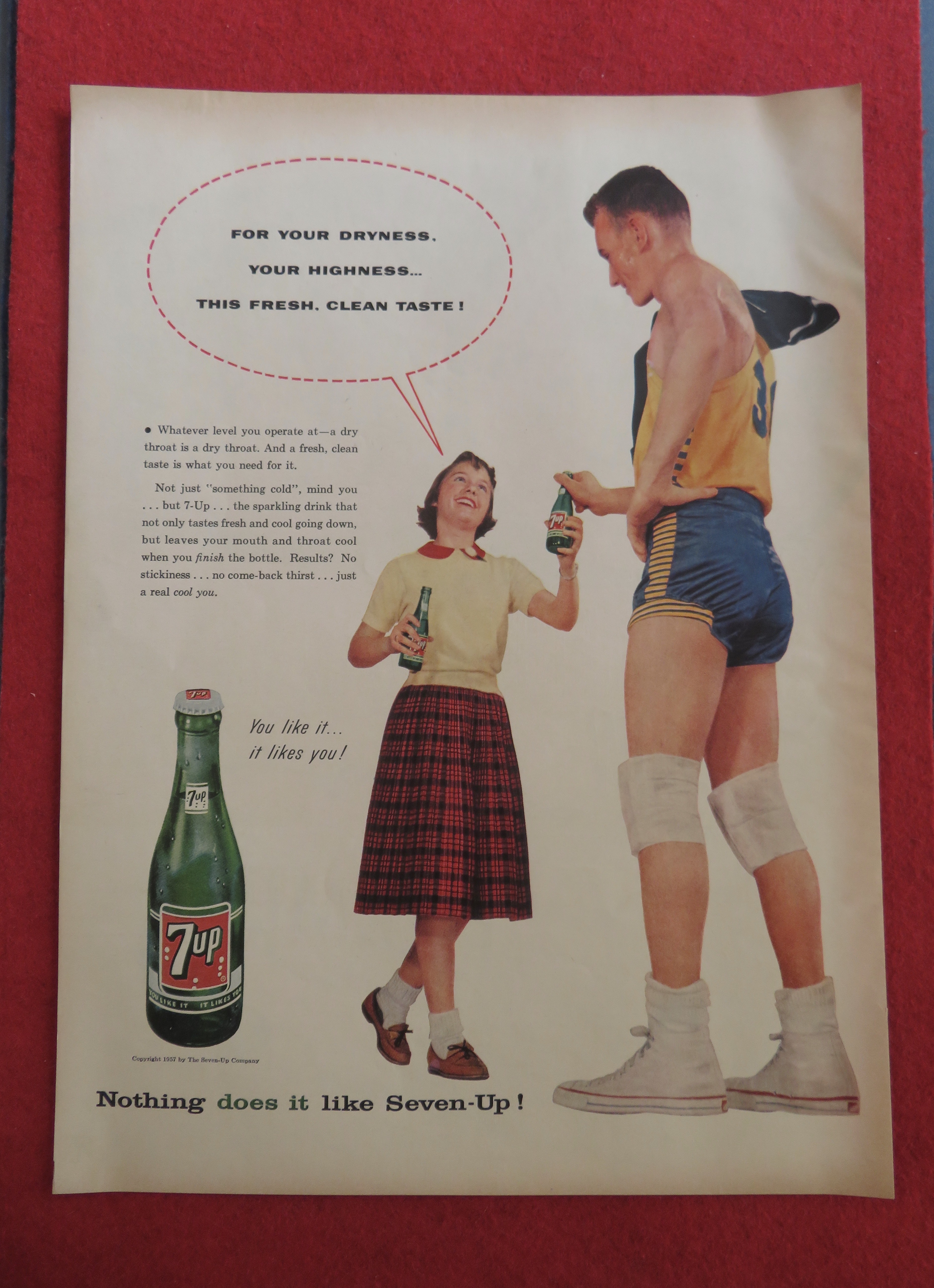 1957 Seven Up (7 Up) Soda with Girl & Basketball Player