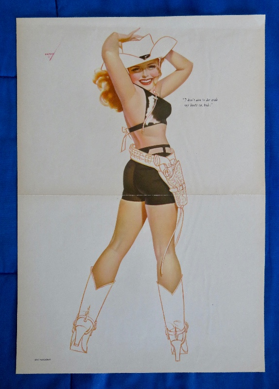 Original 1946 Sexy Pin Up Girl Wearing A Cowboy Top & Shorts with Boots & Hat By George Petty