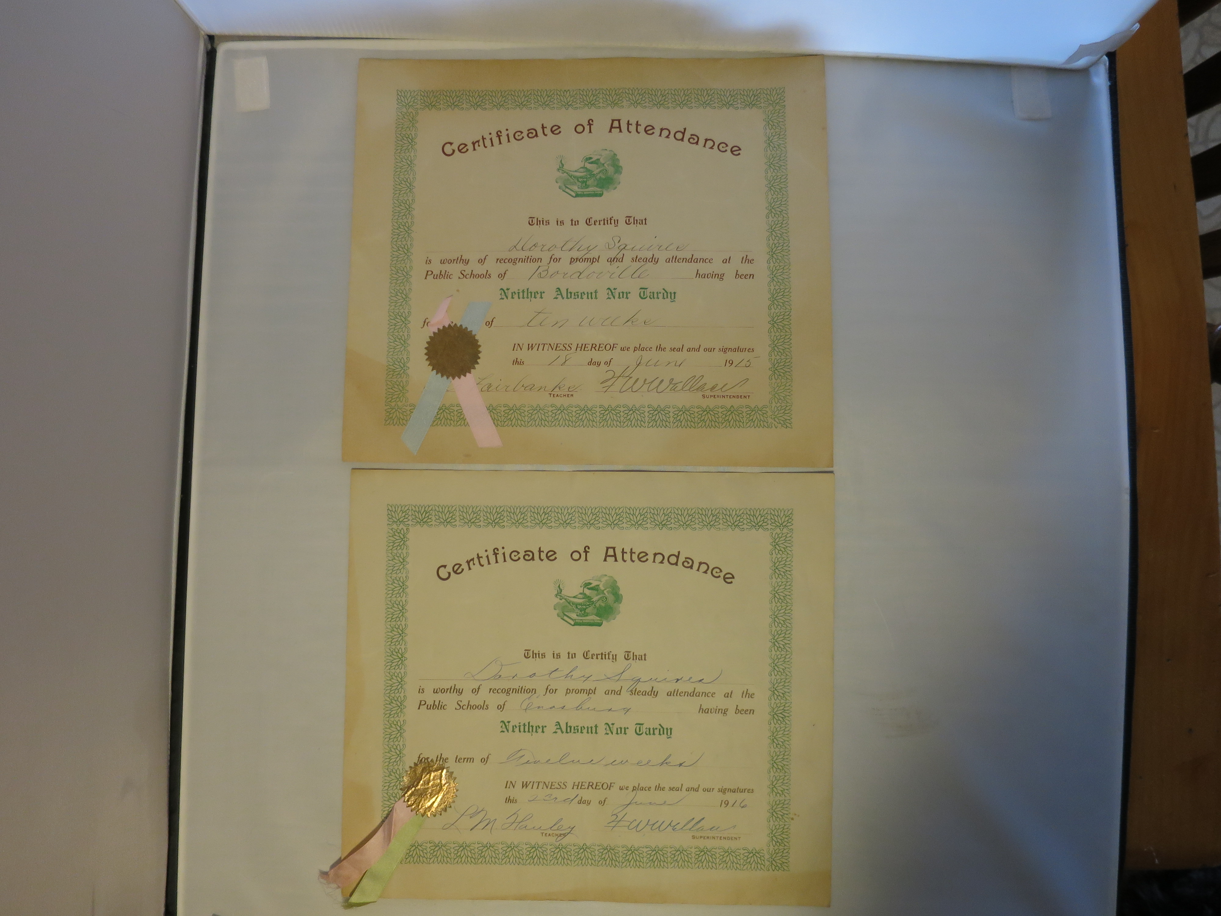 Certificate of Attendance Public Schools of Bordoville 1915 1916