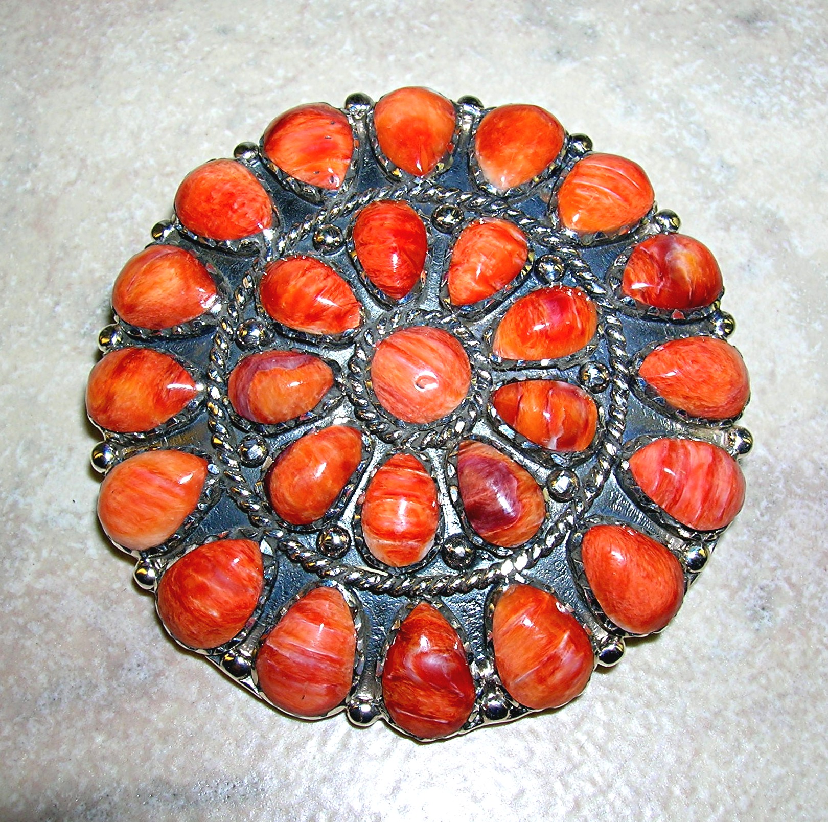 Native American Sterling Silver Spiny Oyster Pin