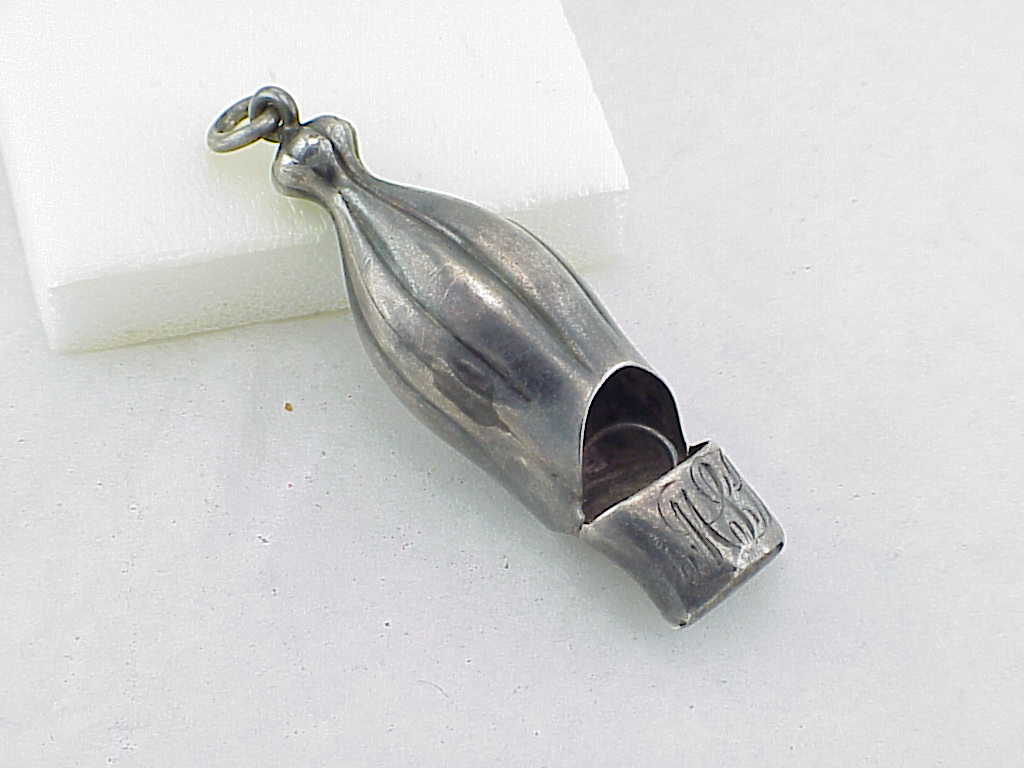 Antique Victorian Sterling Silver Whistle Pendant Or Watch Fob