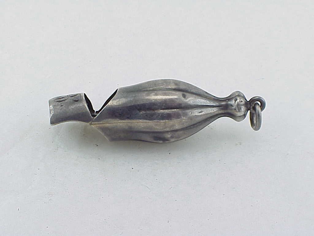 Antique Victorian Sterling Silver Whistle Pendant Or Watch Fob