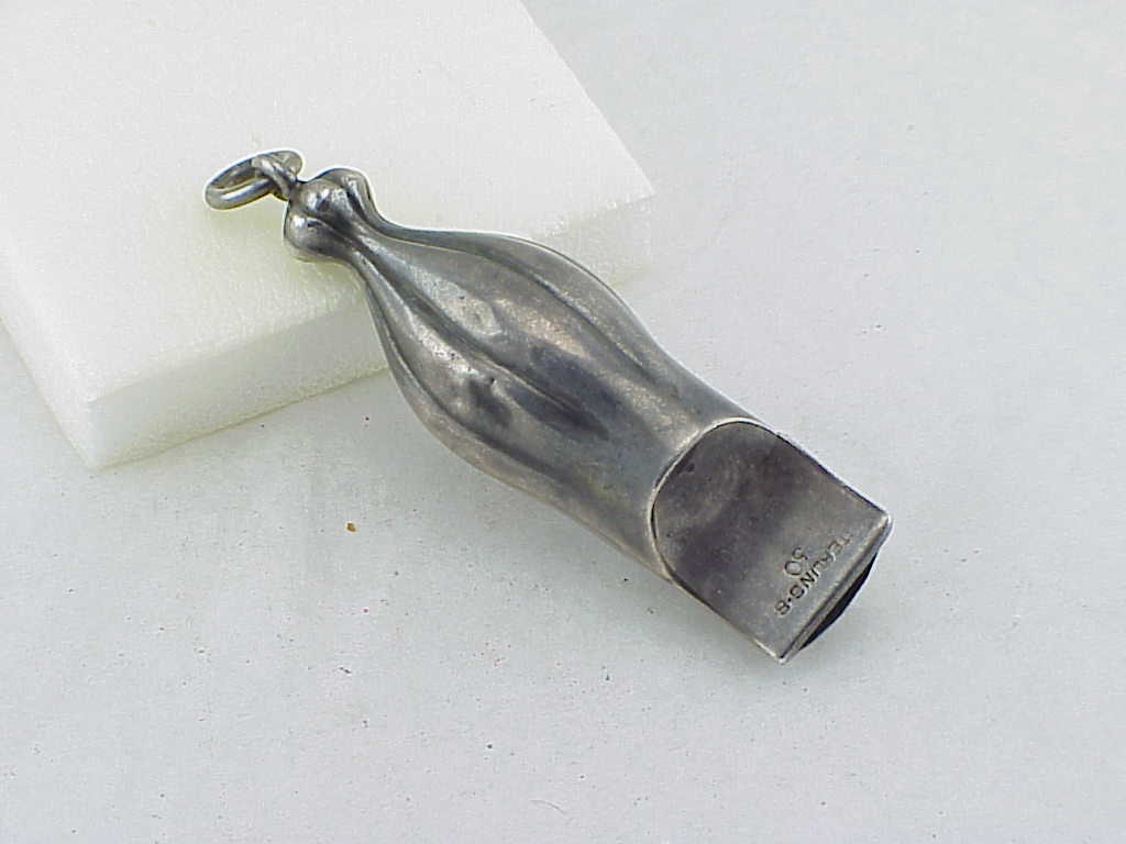 Antique Victorian Sterling Silver Whistle Pendant Or Watch Fob