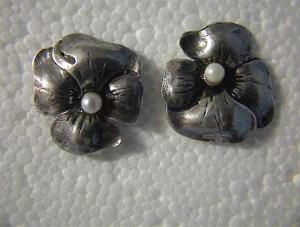 European Silver & Genuine Pearl Flower Earrings