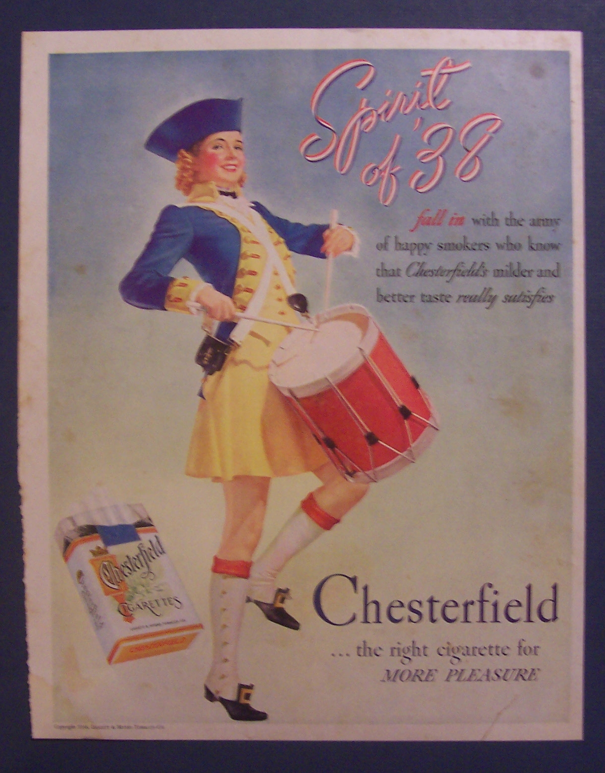 1938 Chesterfield Cigarettes with Woman Playing Drum