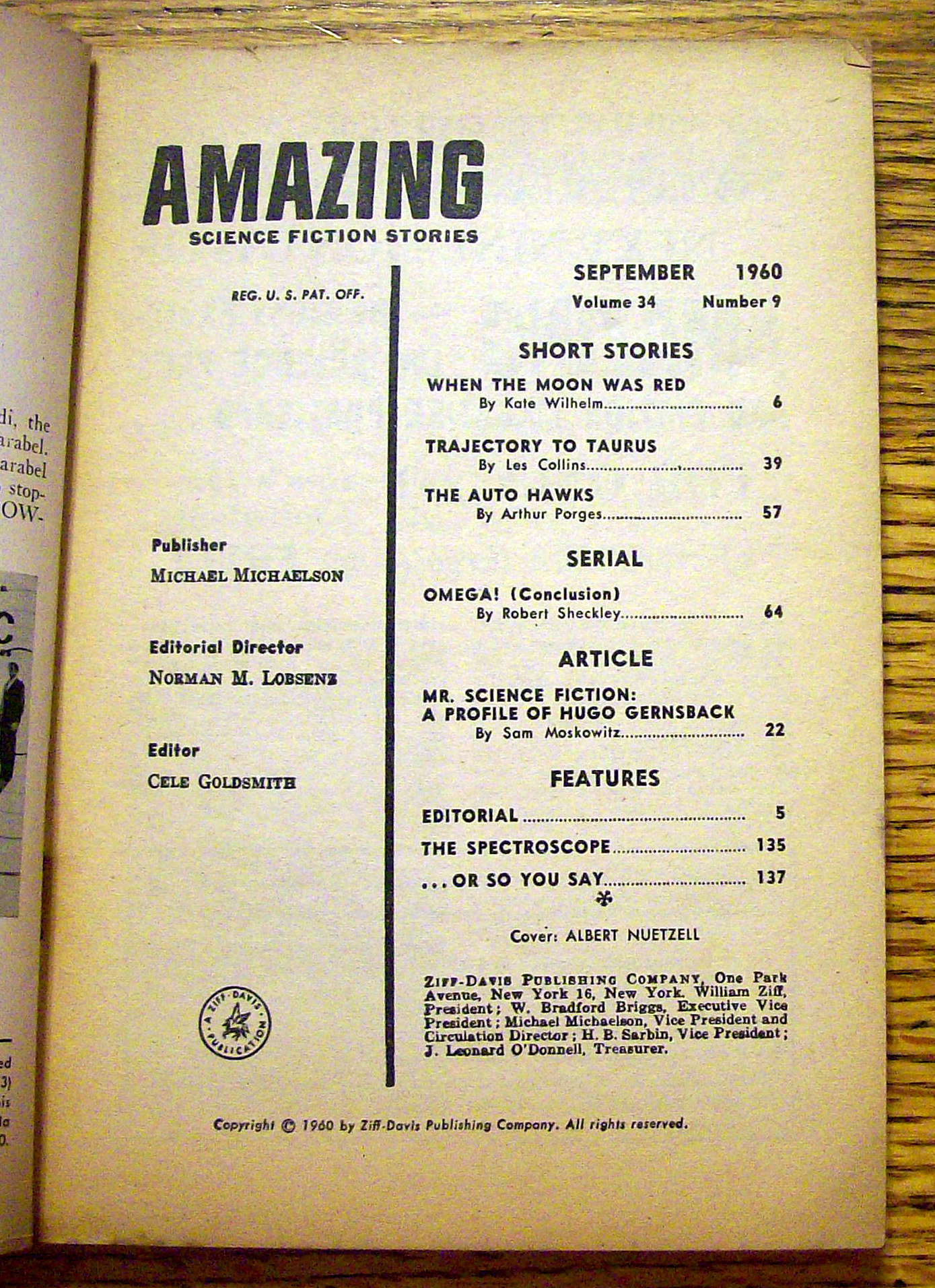 Amazing Stories Magazine September 1960 Moon Was Red