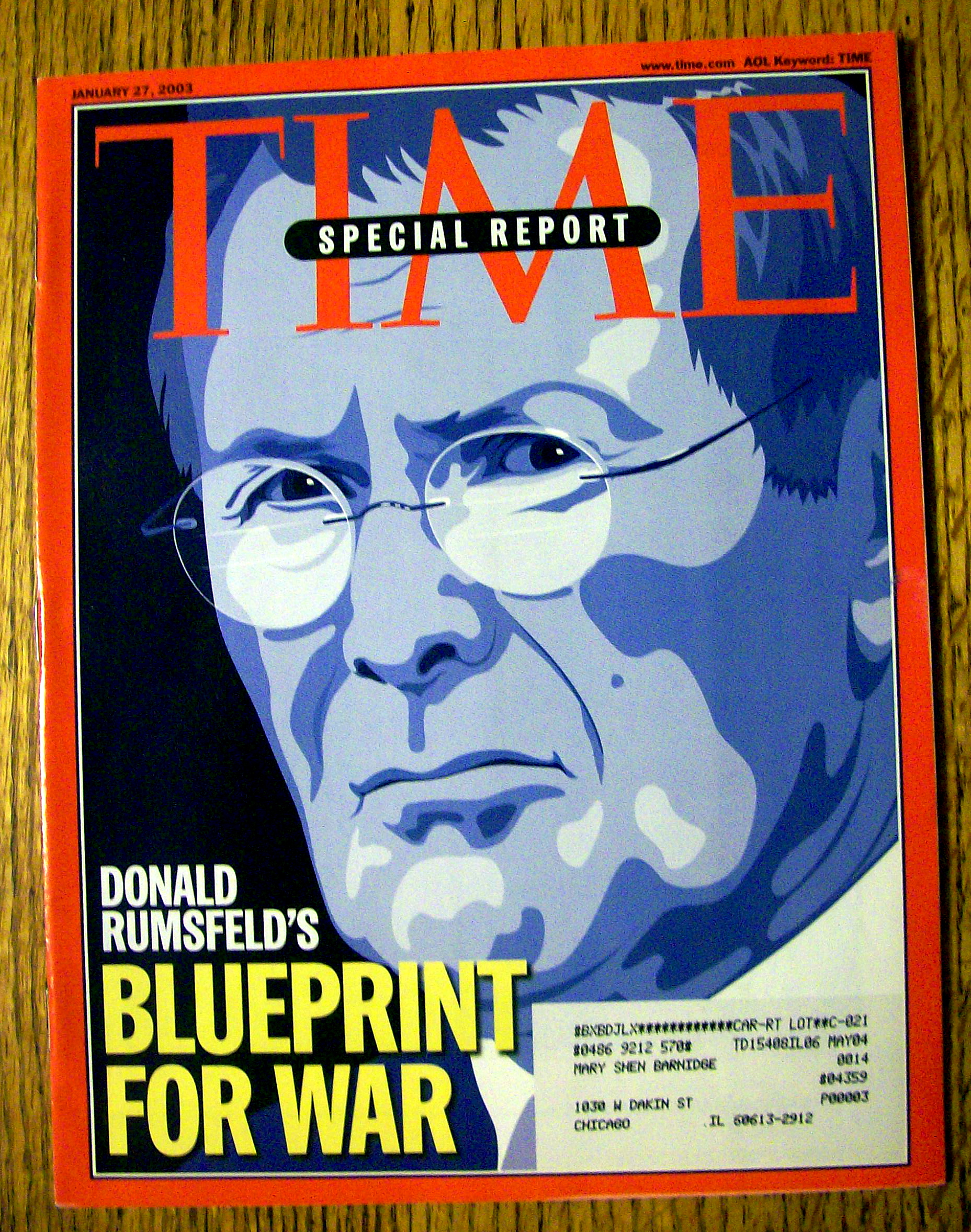 Time Magazine January 27, 2003 Donald Rumsfeld