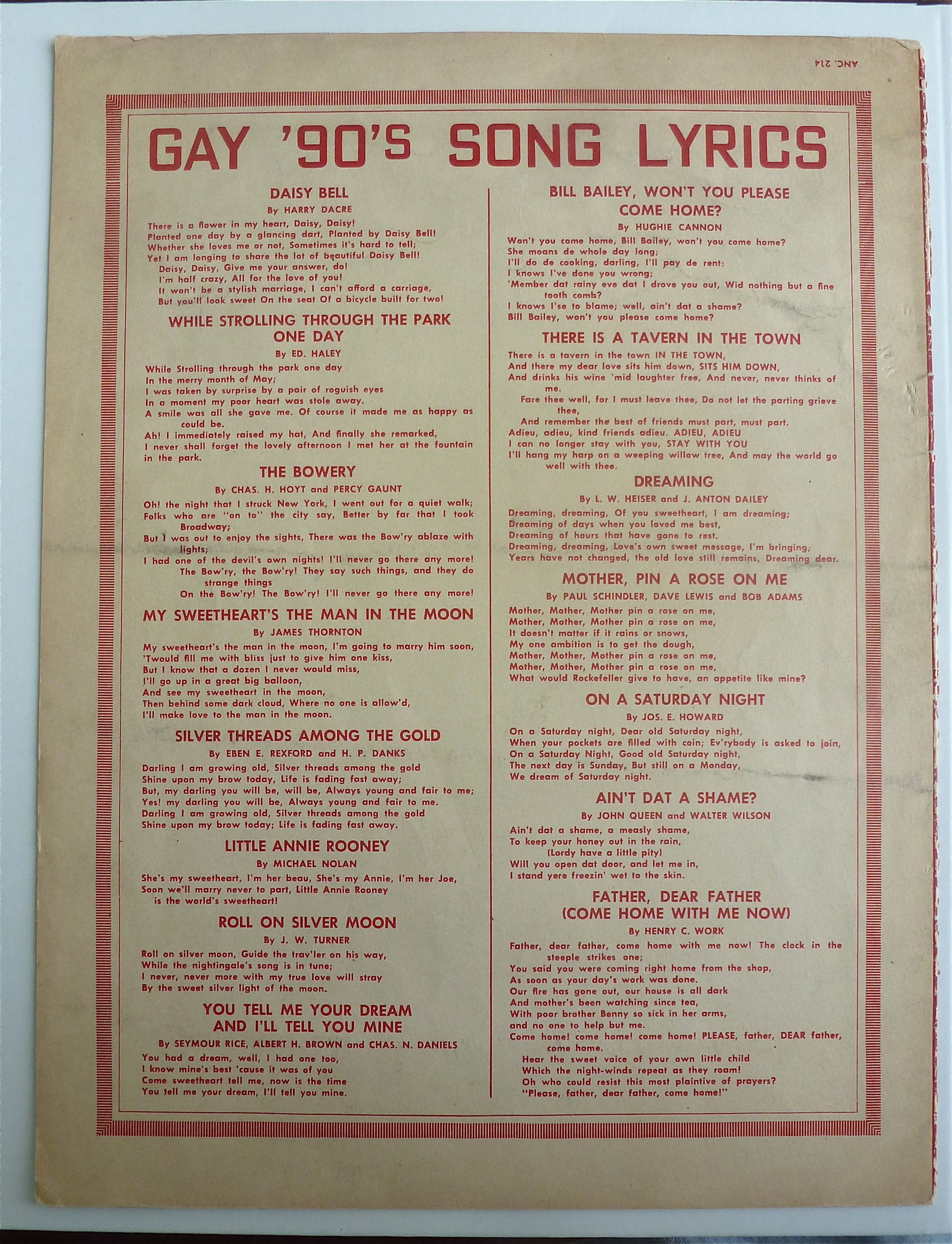 Sheet Music For 1926 The Band Played On