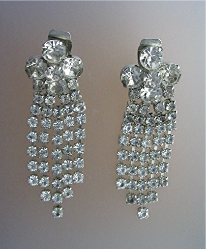 Silver Rhodium Crystal Chandelier Clip Earrings