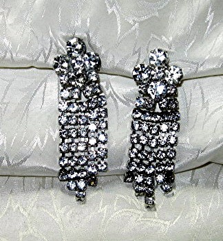 Silver Rhodium Crystal Chandelier Clip Earrings