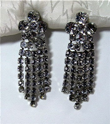 Silver Rhodium Crystal Chandelier Clip Earrings