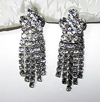 Silver Rhodium Crystal Chandelier Clip Earrings