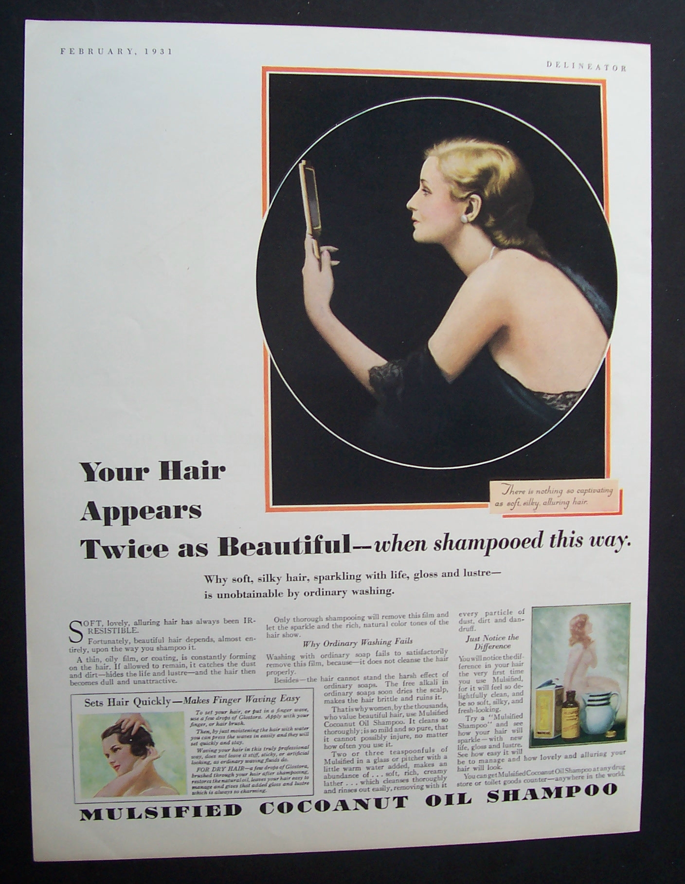 1931 Mulsified Cocoanut Oil Shampoo w/Woman & Mirror