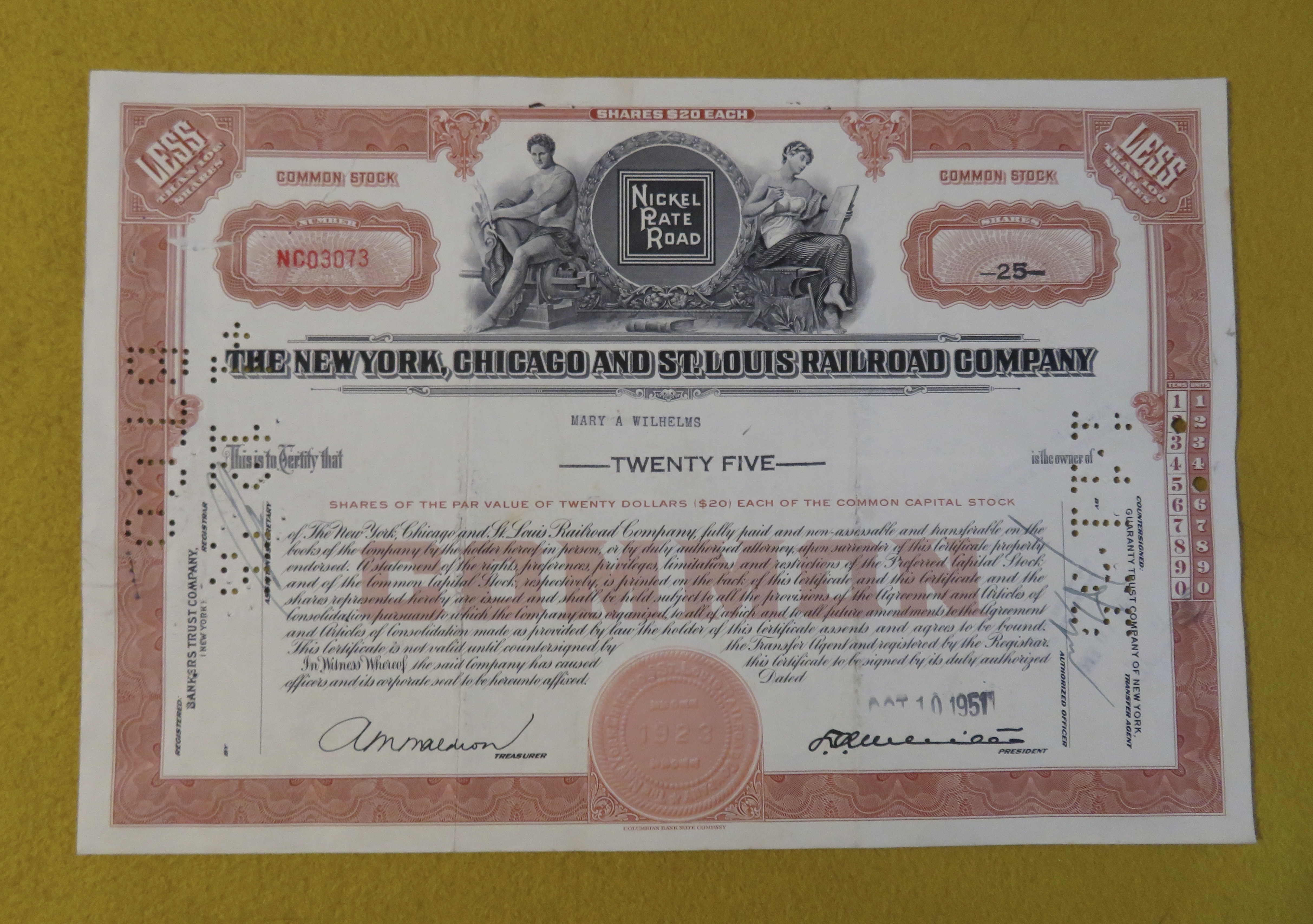 1951 New York, Chicago & St Louis Railroad Stock
