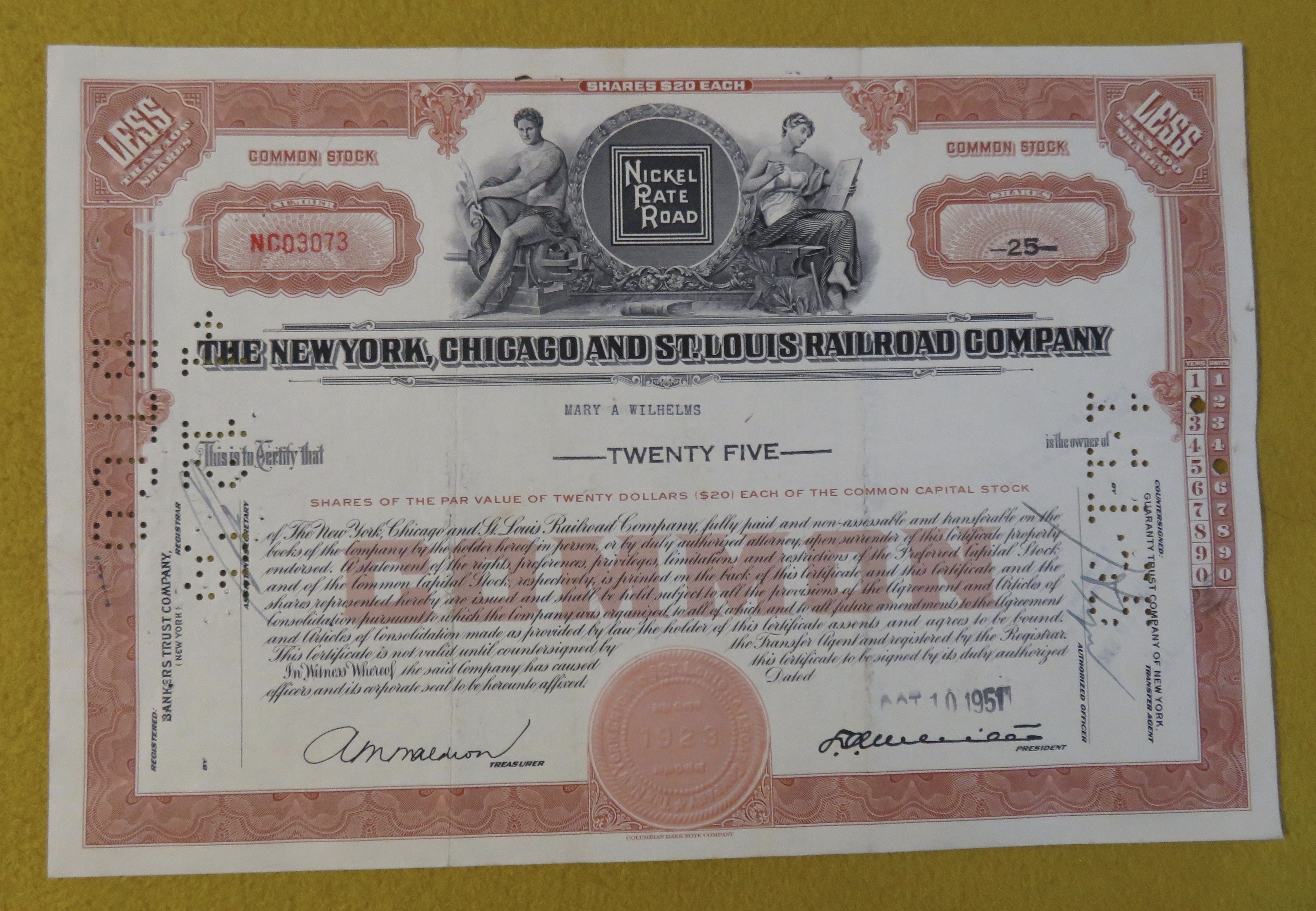1951 New York, Chicago & St Louis Railroad Stock