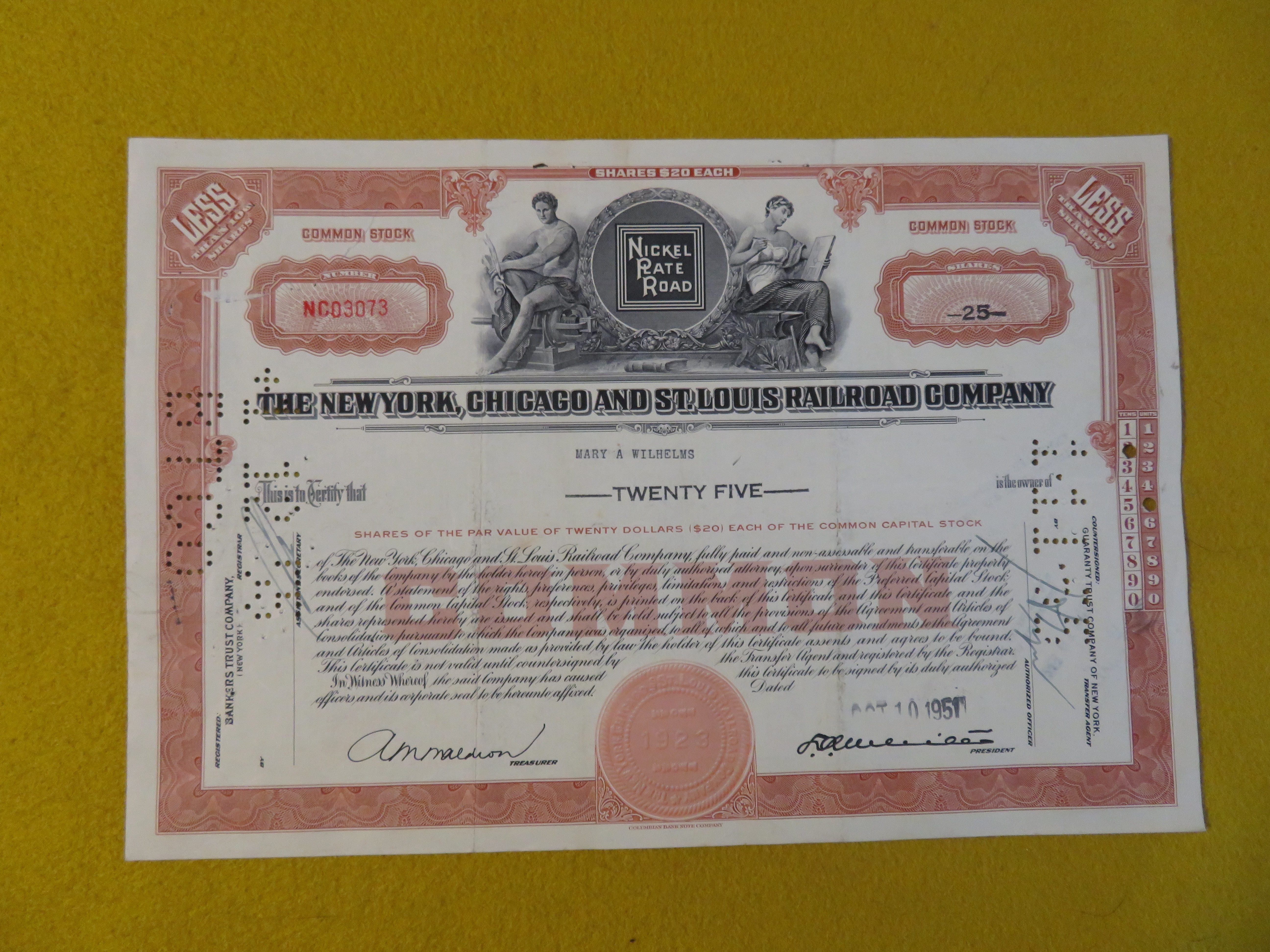 1951 New York, Chicago & St Louis Railroad Stock