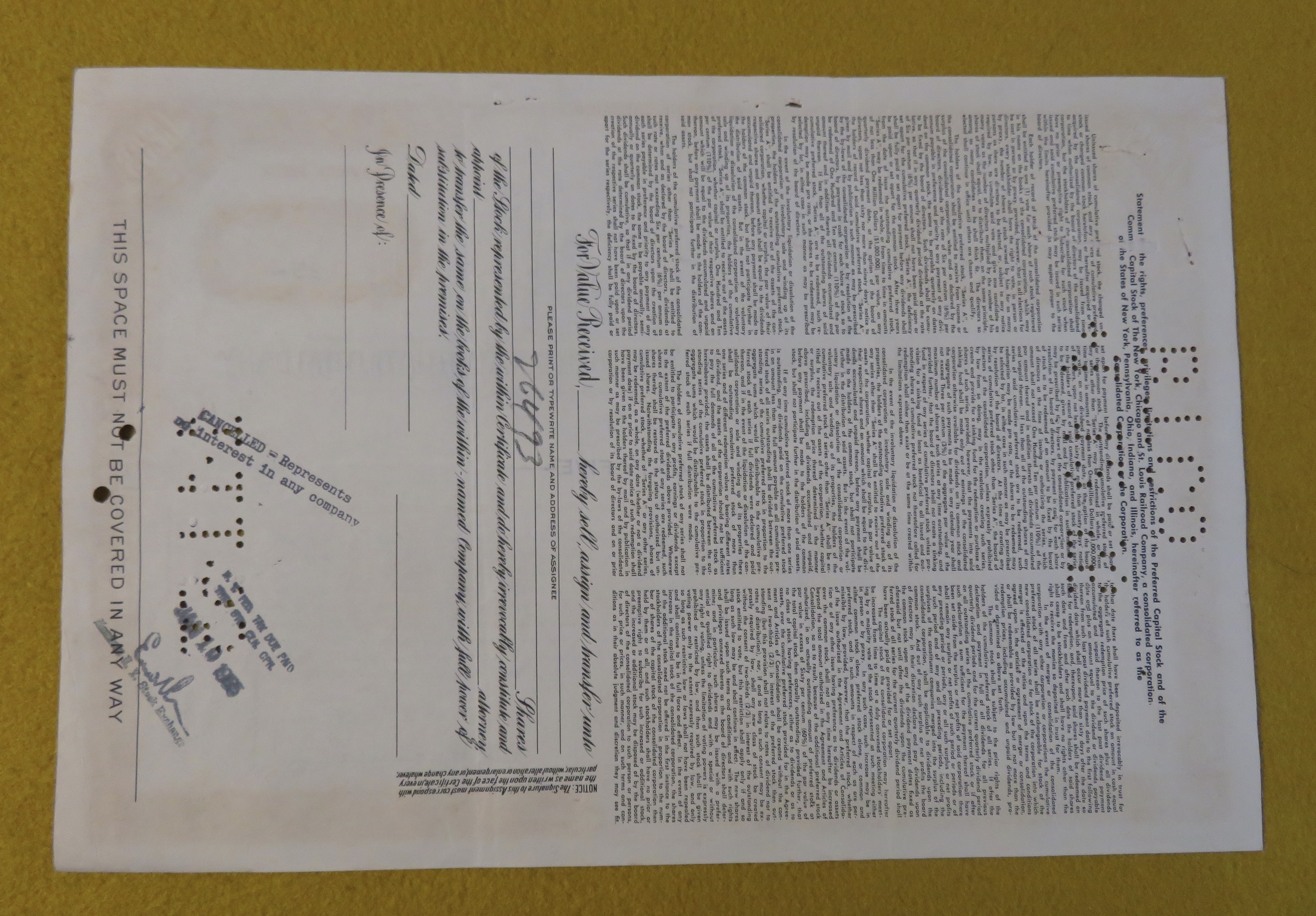 1951 New York, Chicago & St Louis Railroad Stock