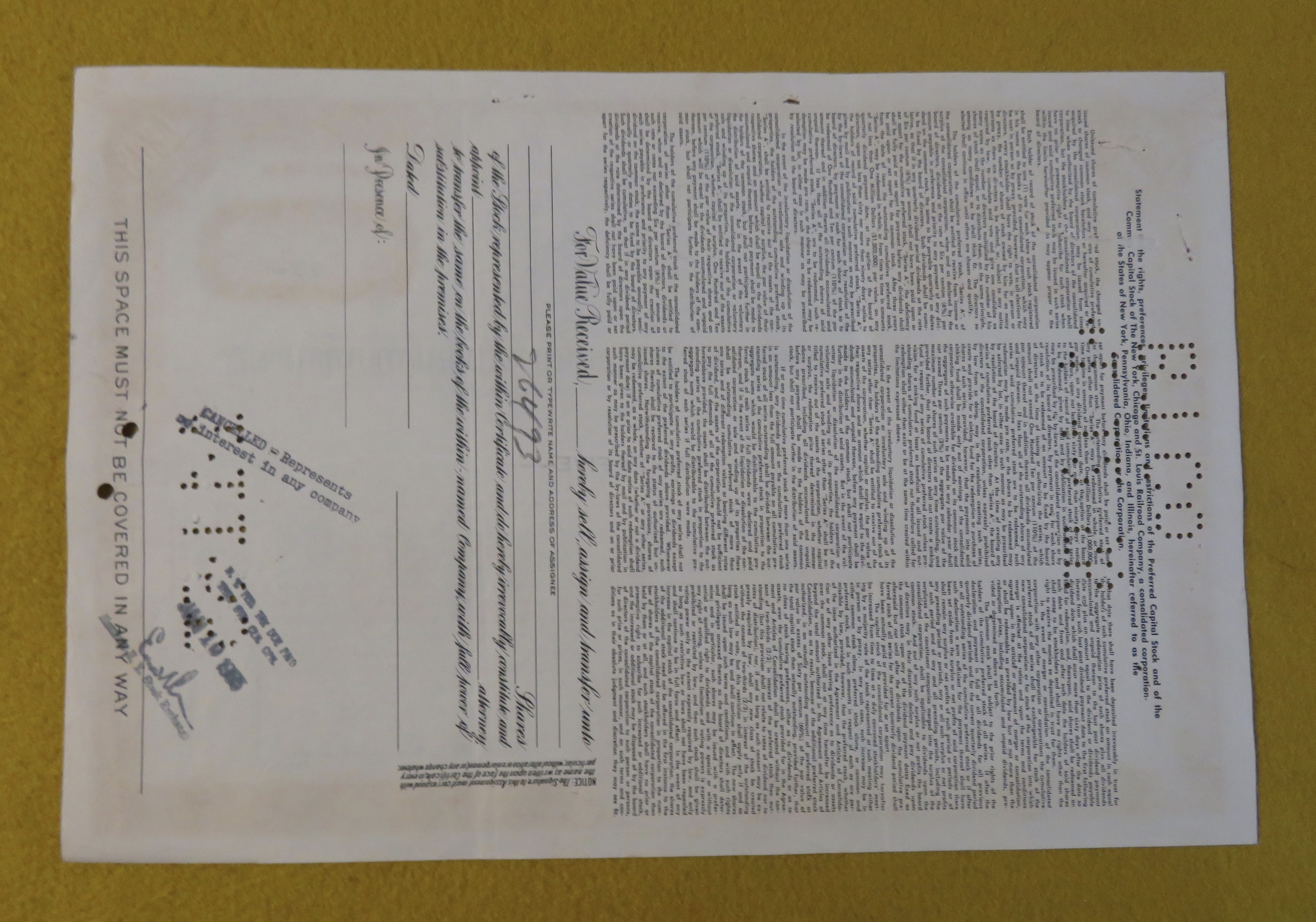 1951 New York, Chicago & St Louis Railroad Stock