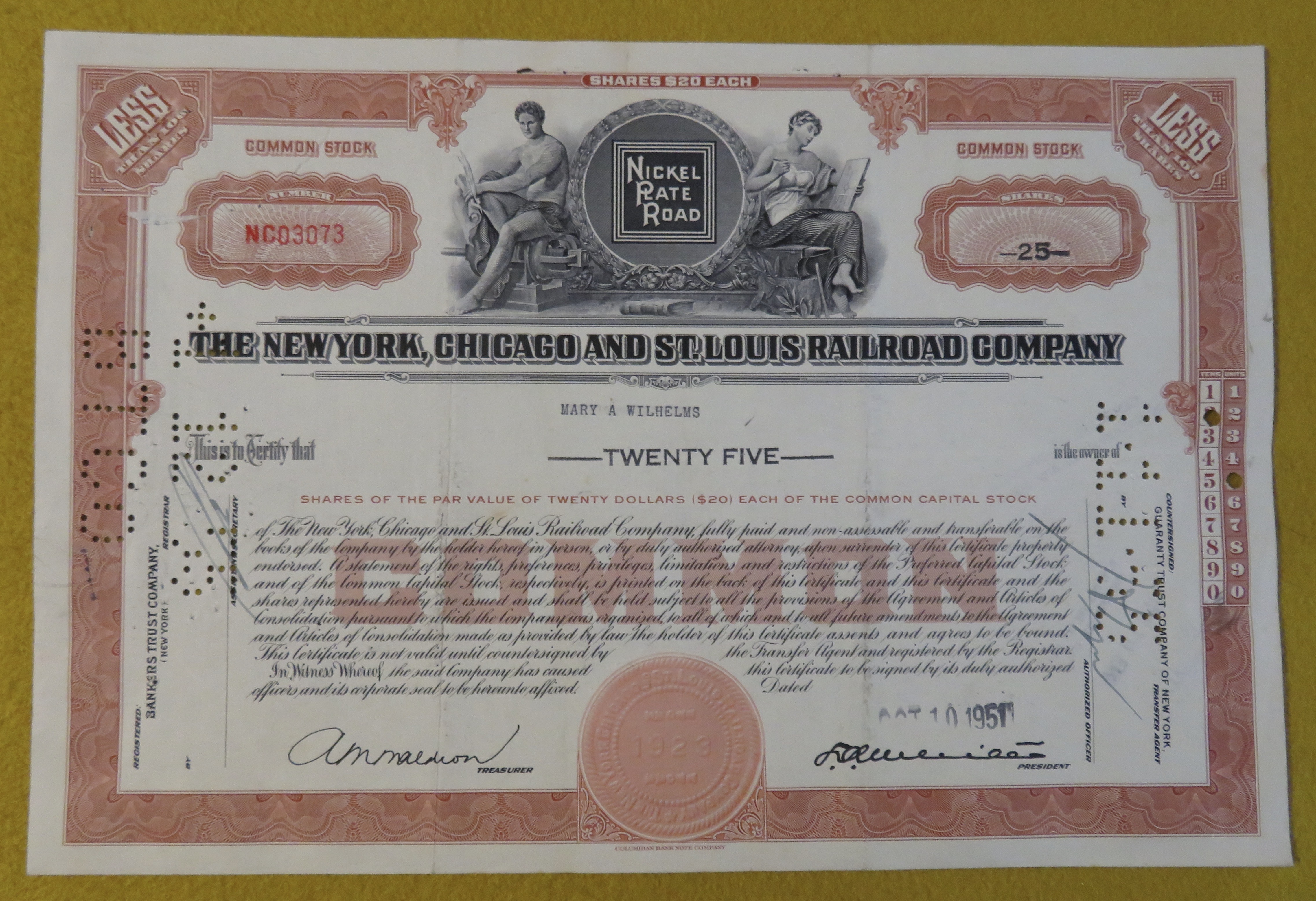 1951 New York, Chicago & St Louis Railroad Stock