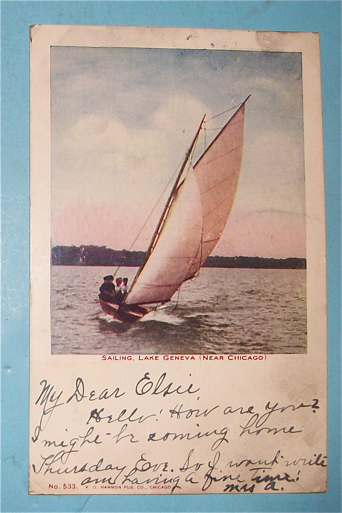 Sailing, Lake Geneva (Near Chicago) Postcard