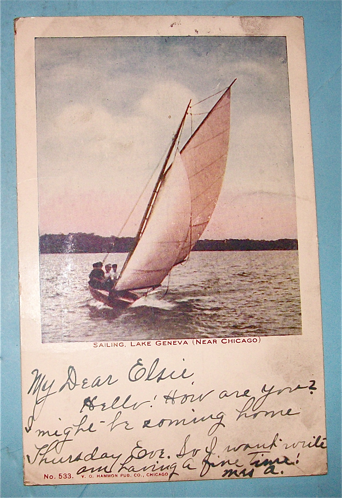 Sailing, Lake Geneva (Near Chicago) Postcard