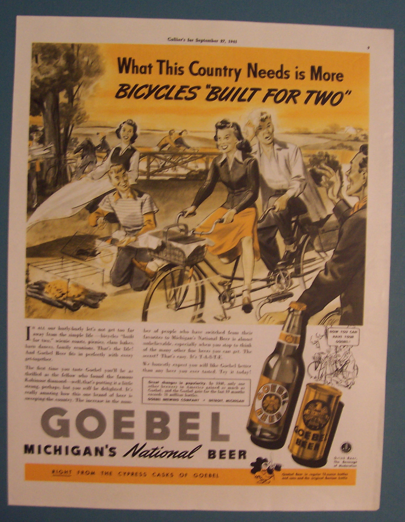 1941 Goebel Michigan's Beer with Bicycles Built For Two