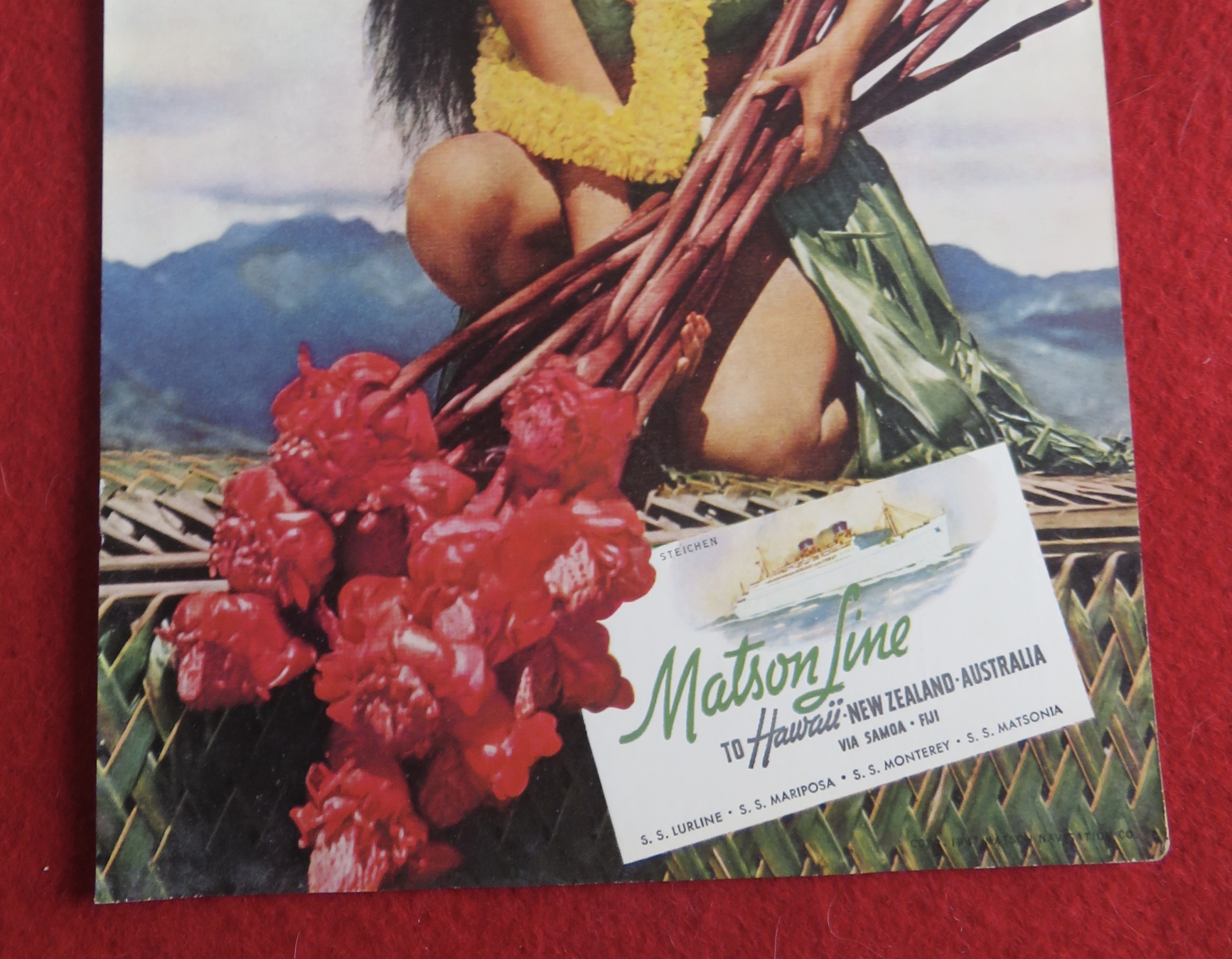 1941 Matson Line To Hawaii w/ Hawaiian Woman & Flowers