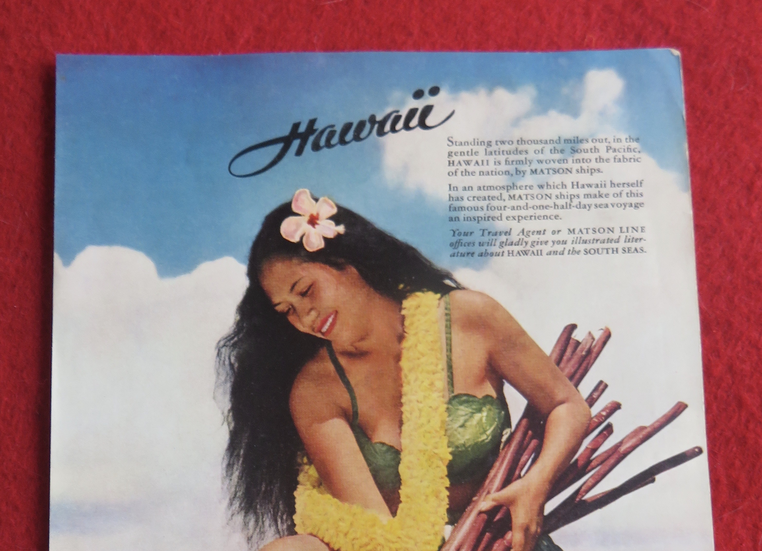 1941 Matson Line To Hawaii w/ Hawaiian Woman & Flowers