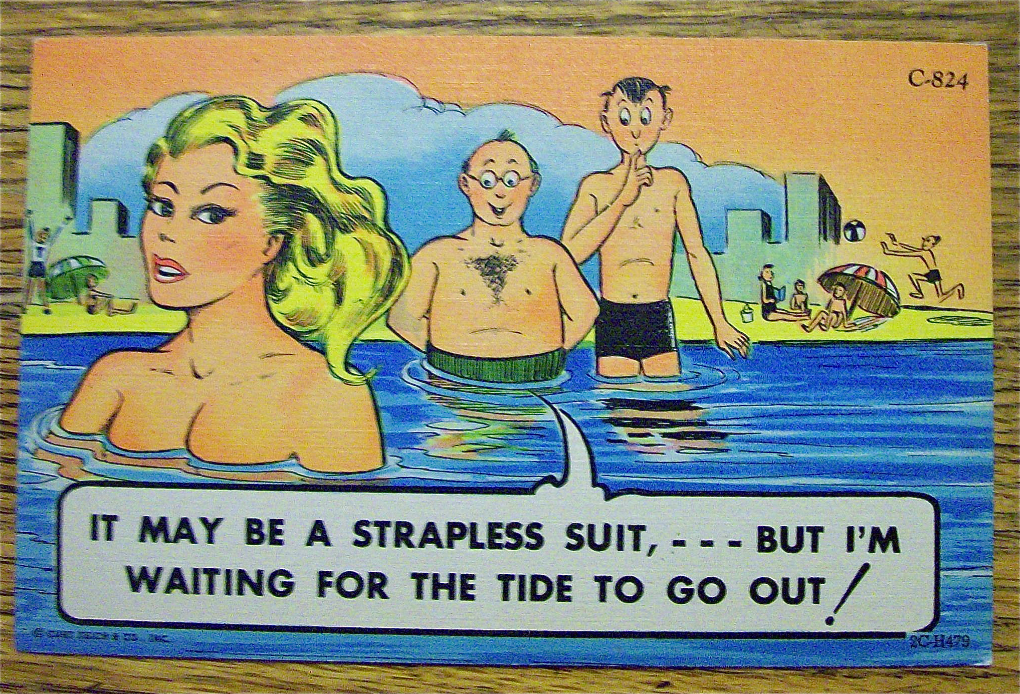 Men Staring At A Woman In Ocean Postcard