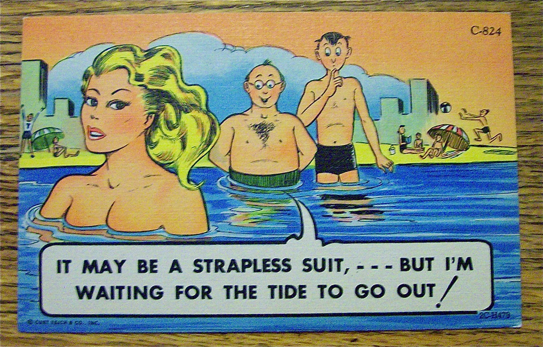 Men Staring At A Woman In Ocean Postcard