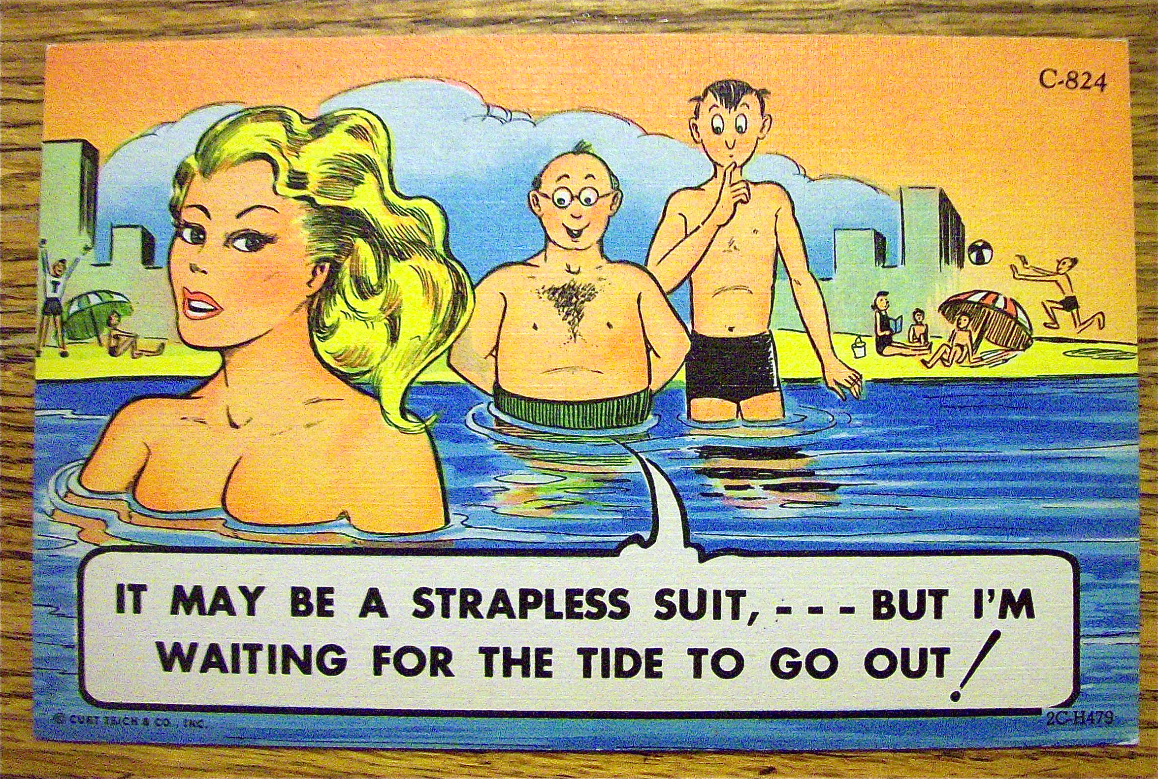Men Staring At A Woman In Ocean Postcard