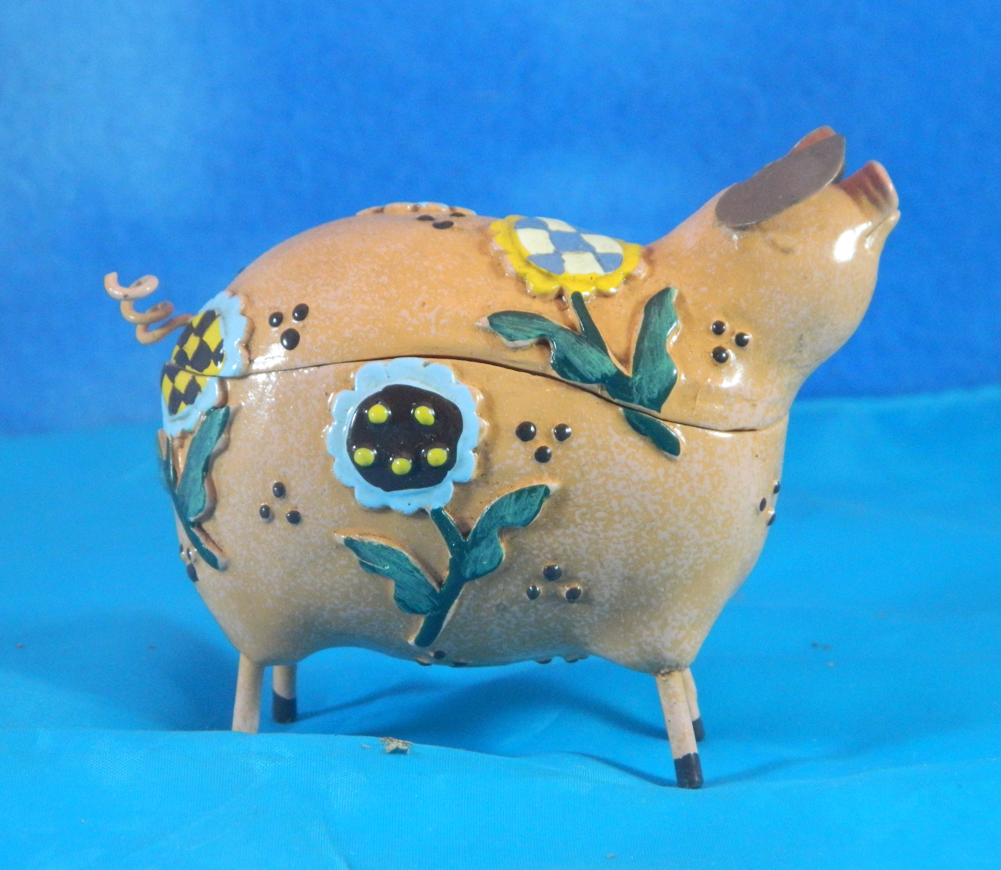 Enameled Metal Pig Trinket Box