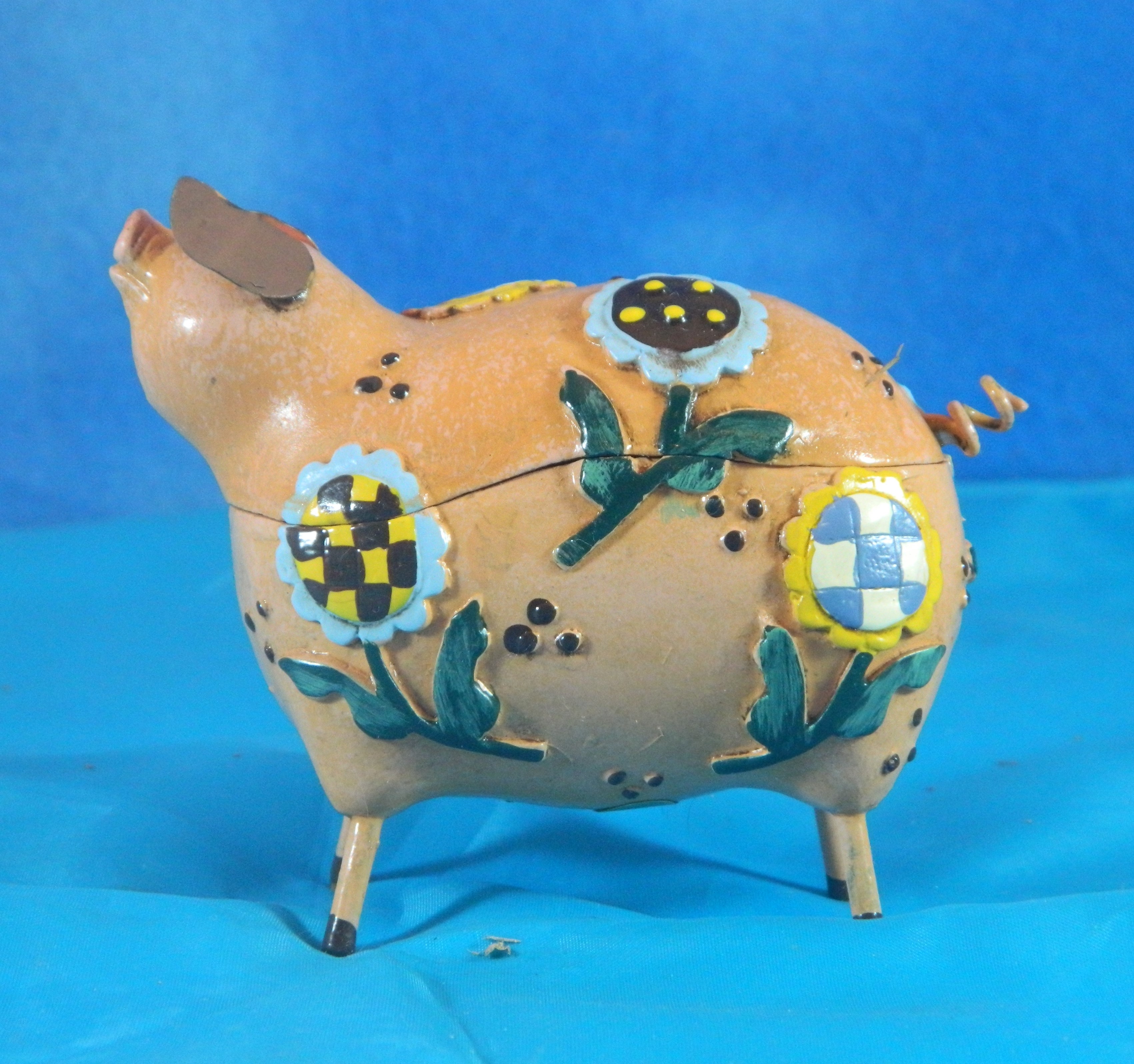 Enameled Metal Pig Trinket Box