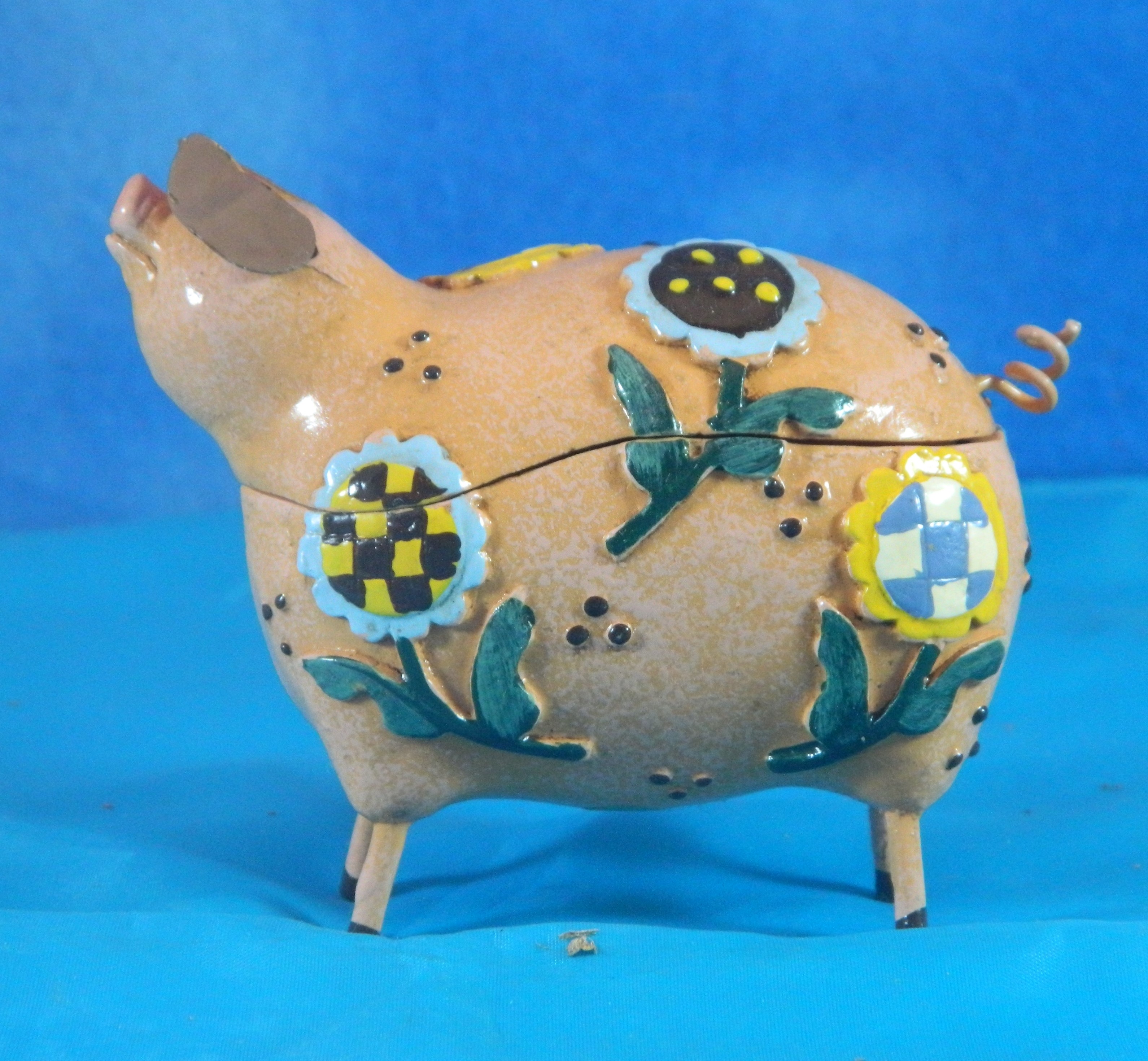 Enameled Metal Pig Trinket Box