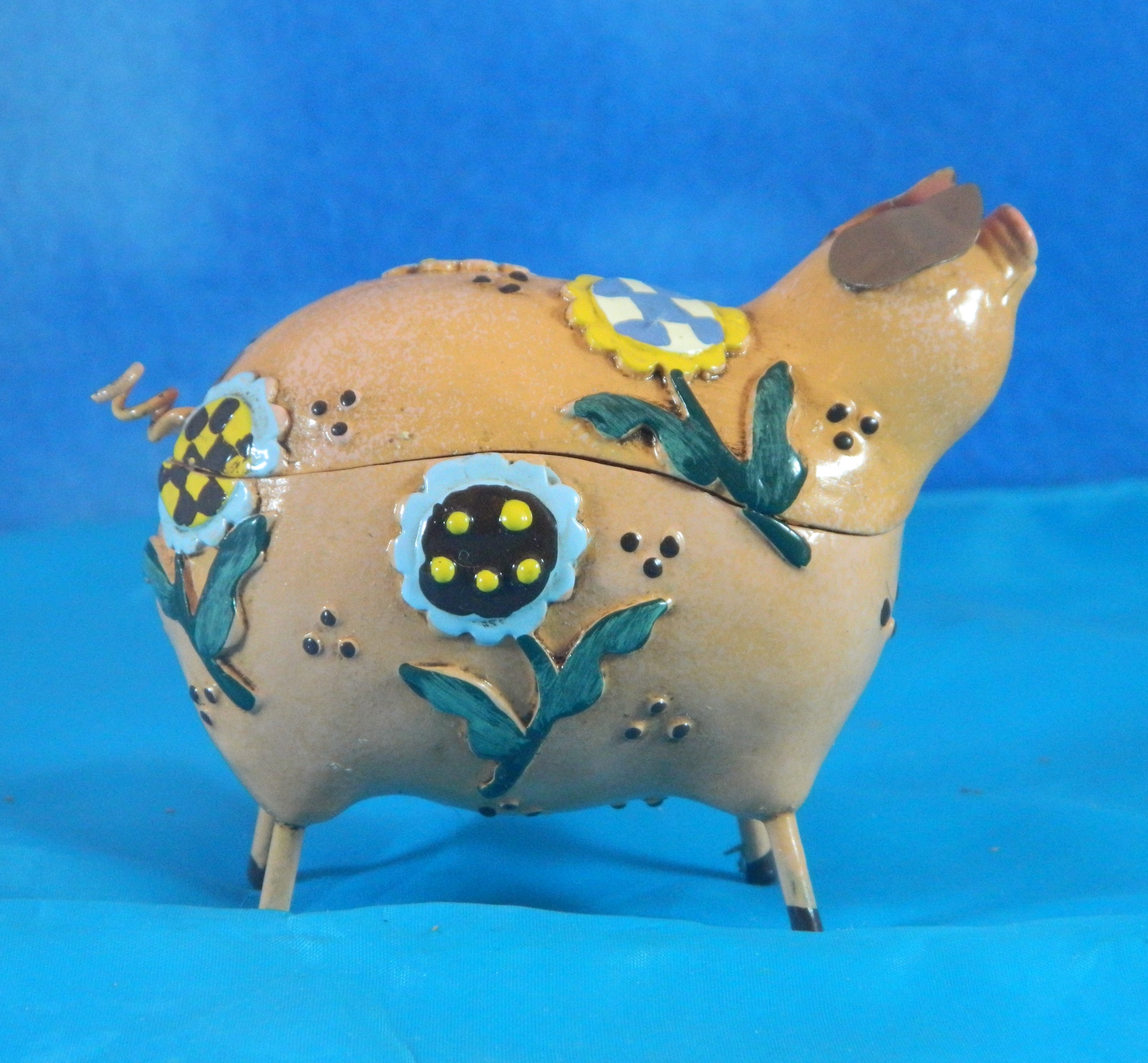Enameled Metal Pig Trinket Box