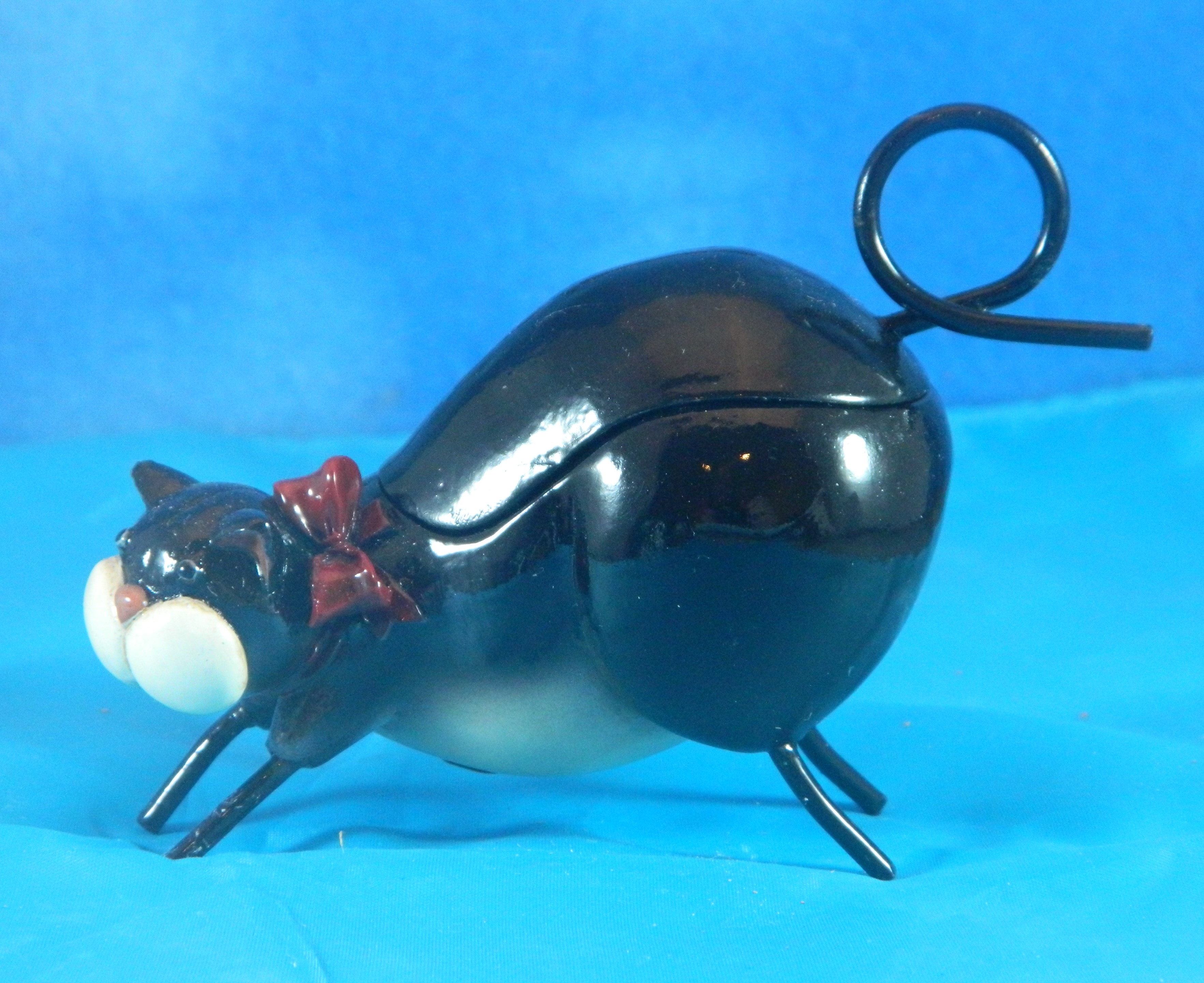 Enameled Metal Black Cat Trinket Box