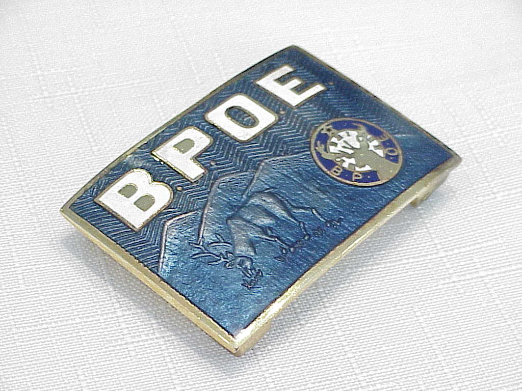 Bpoe Elks Club Blue And White Guilloche Enamel Belt Buckle