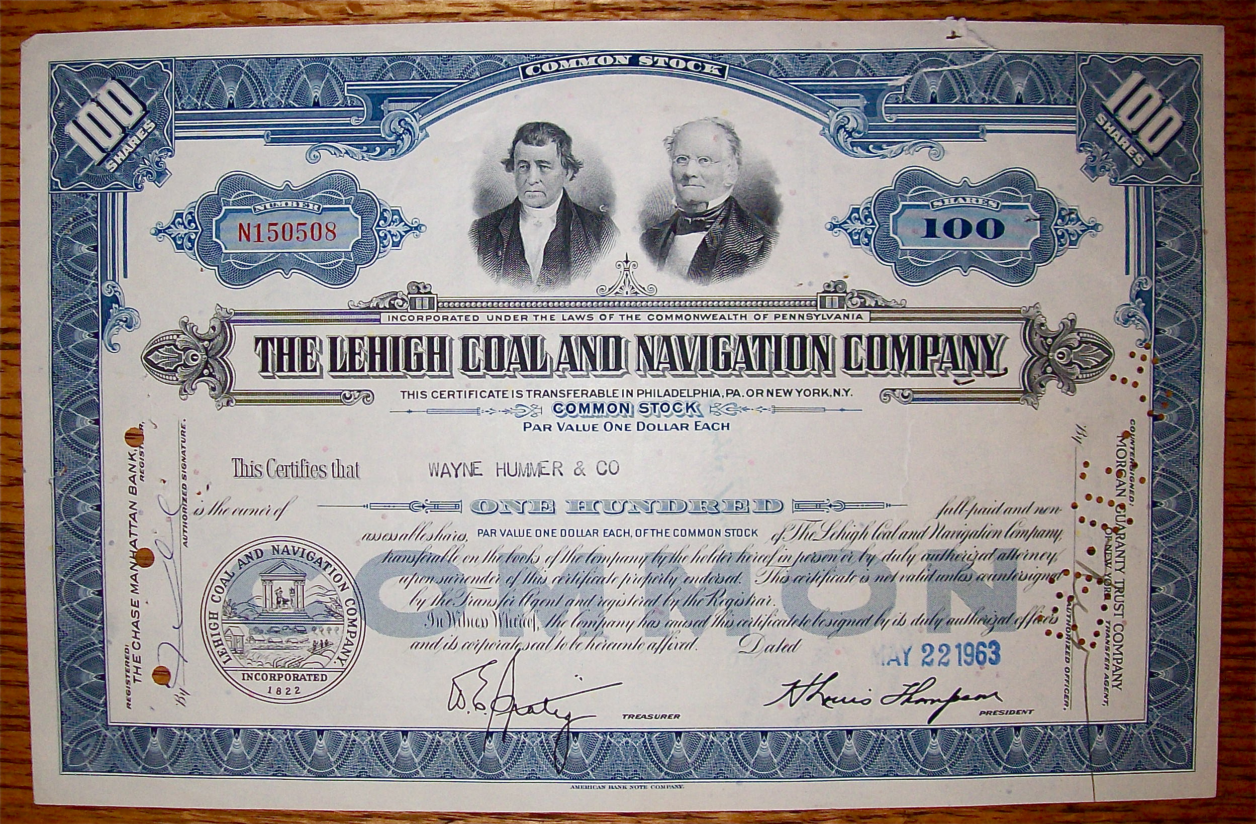 1962 LeHigh Coal & Navigation Company Stock Certificate