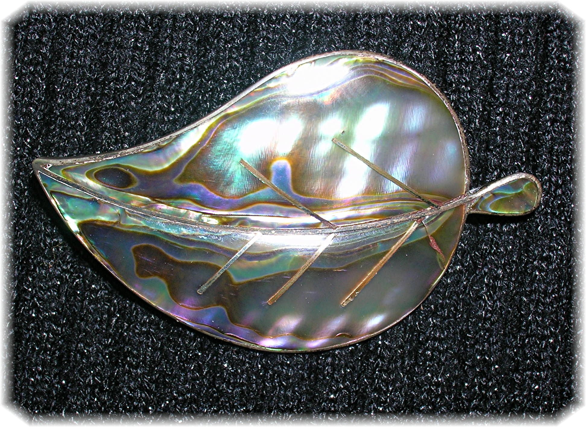 Signed BME Eagle 3 Sterling Silver Abalone Leaf Brooch