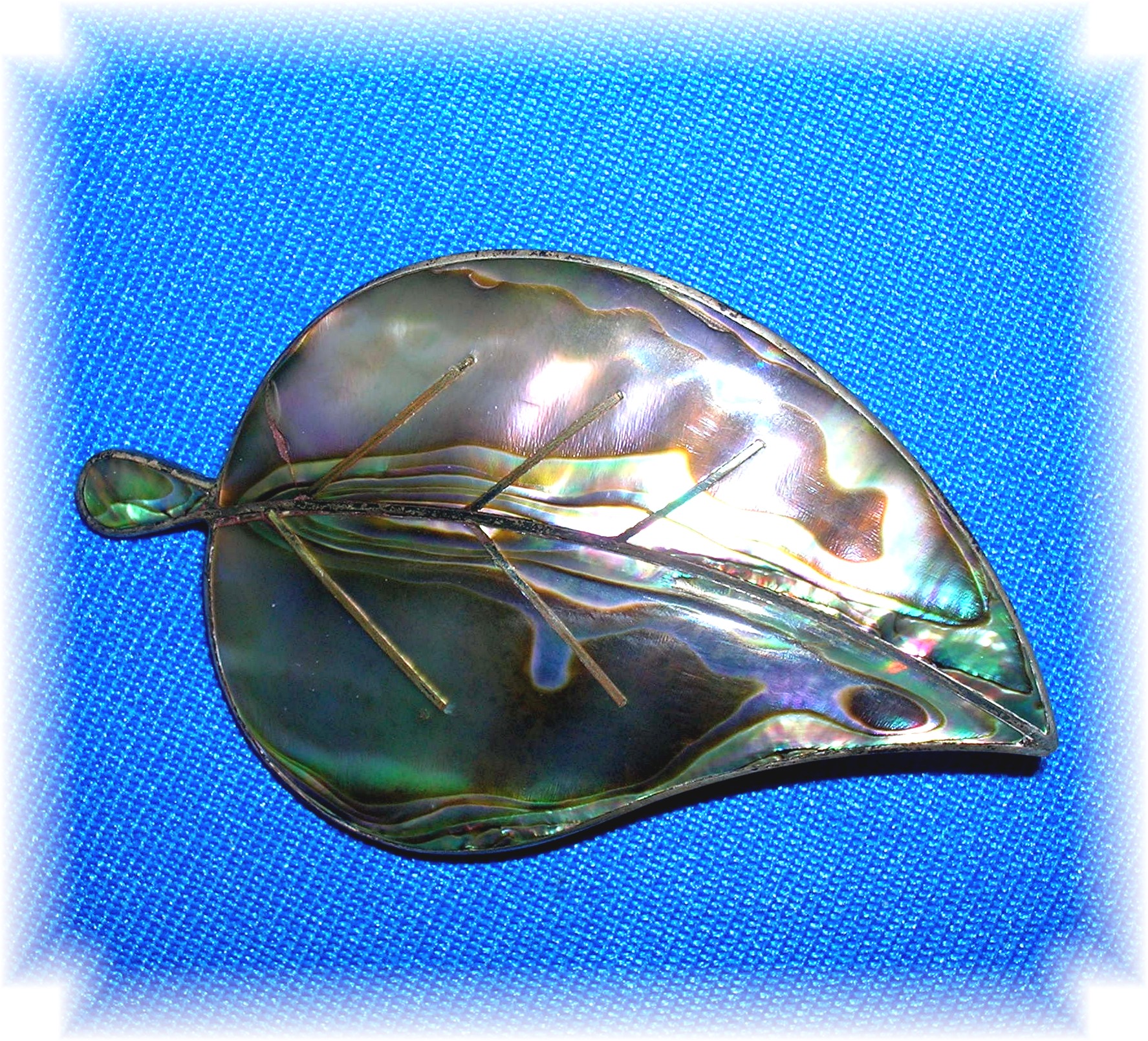 Signed BME Eagle 3 Sterling Silver Abalone Leaf Brooch