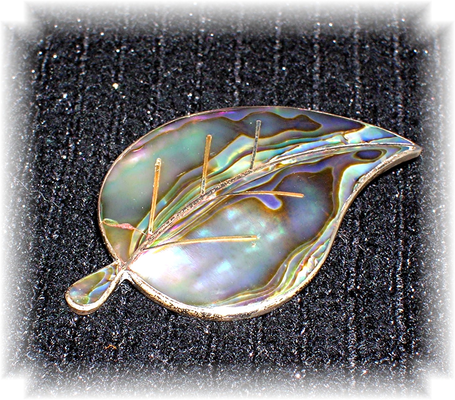 Signed BME Eagle 3 Sterling Silver Abalone Leaf Brooch