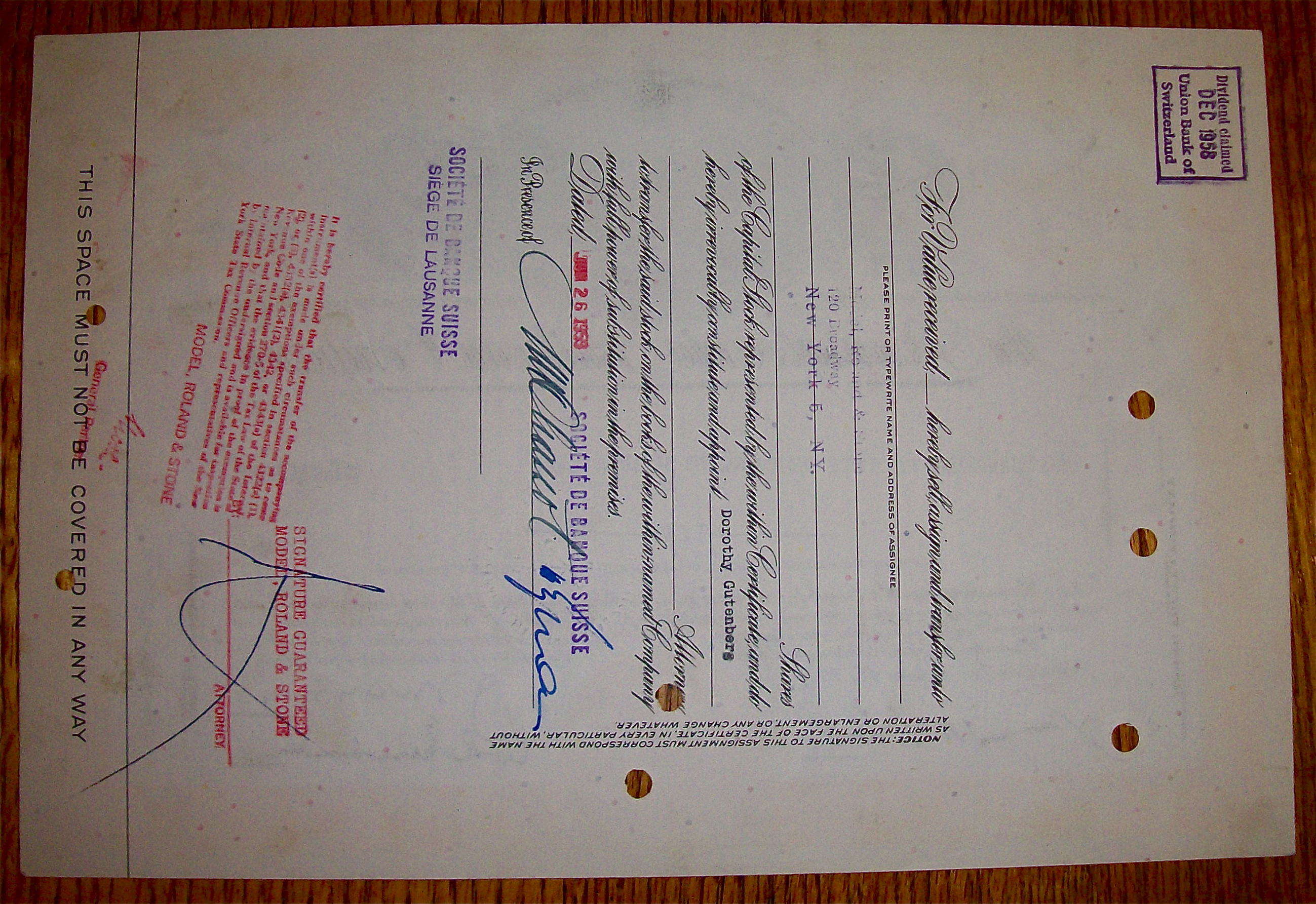 1958 Pennsylvania Railroad Company Stock Certificate