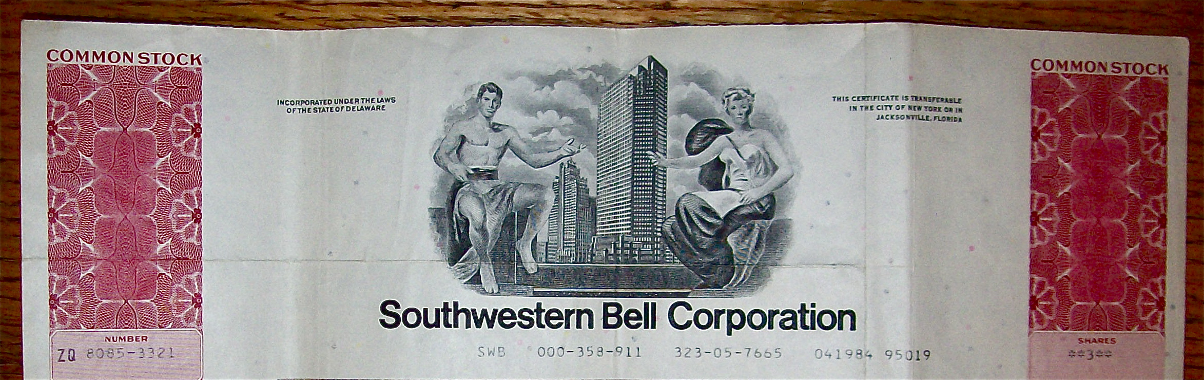 1984 Southern Bell Corporation Stock Certificate