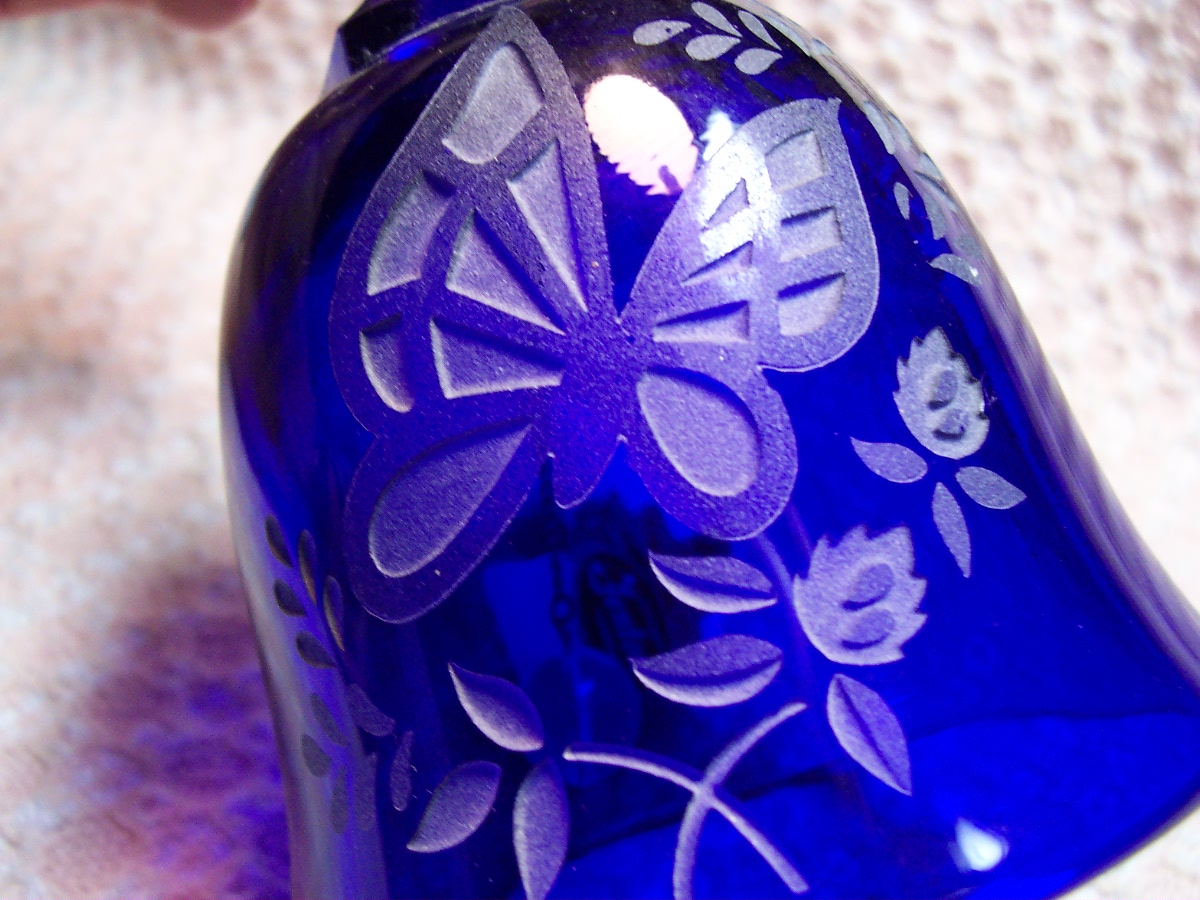 Fenton Cobalt Blue Glass Bell  Butterfly