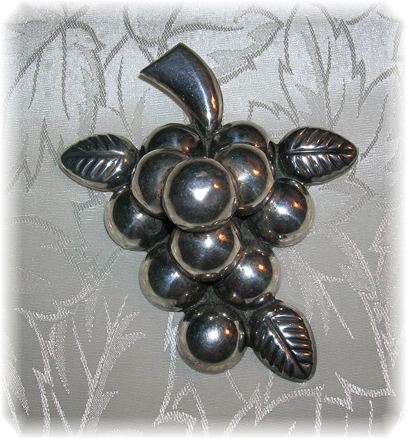 3 Inch Sterling Silver Grape brooch -W- Mexico