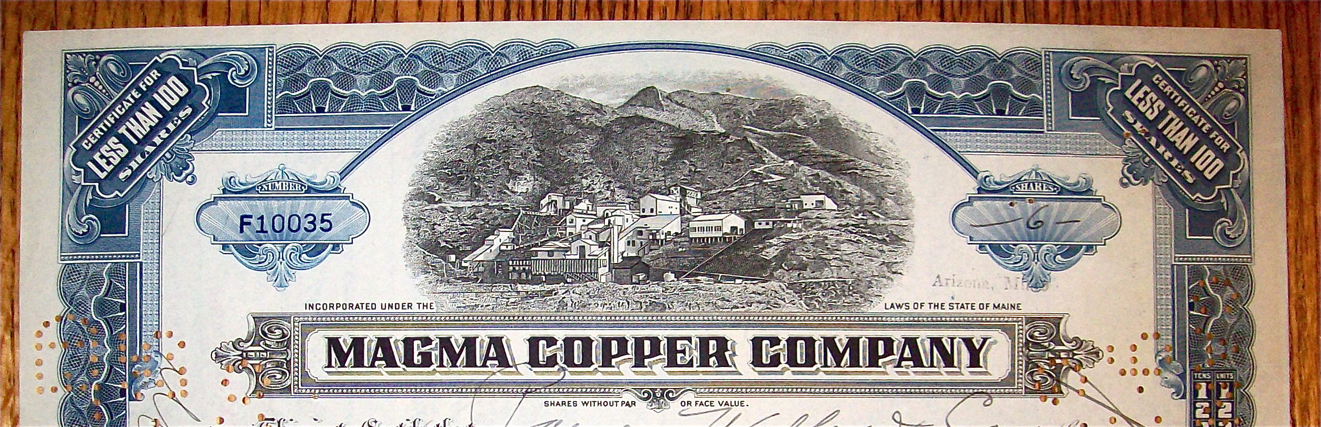1925 Magma Copper Company Stock Certificate