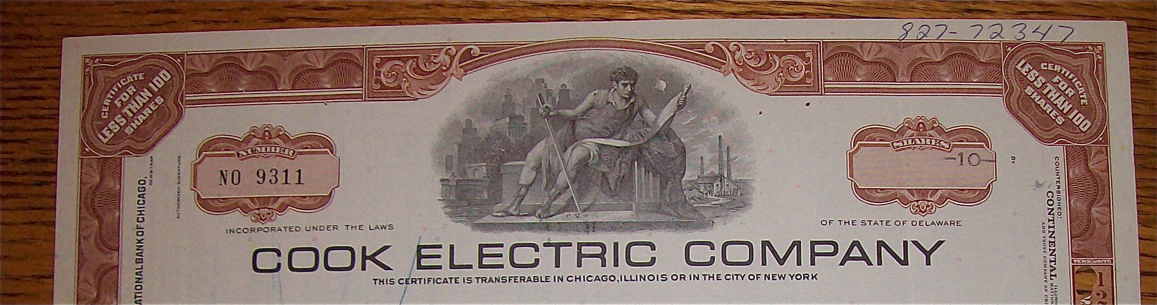 1971 Cook Electric Company Stock Certificate
