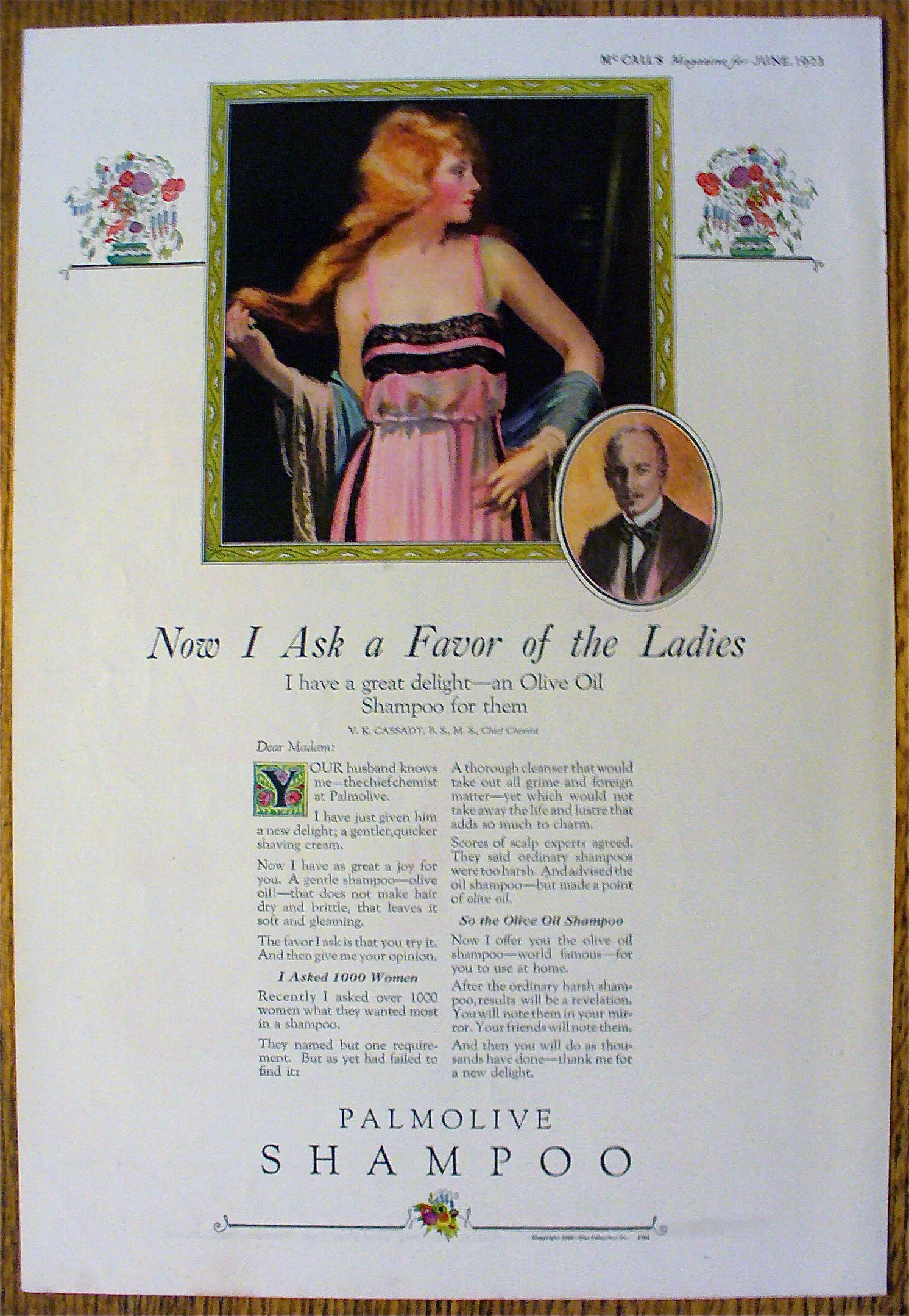 1923 Palmolive Shampoo with Lovely Woman with Long Hair