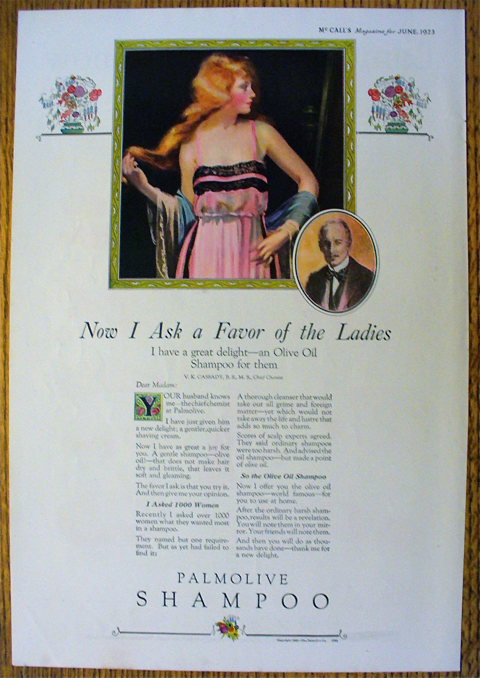 1923 Palmolive Shampoo with Lovely Woman with Long Hair