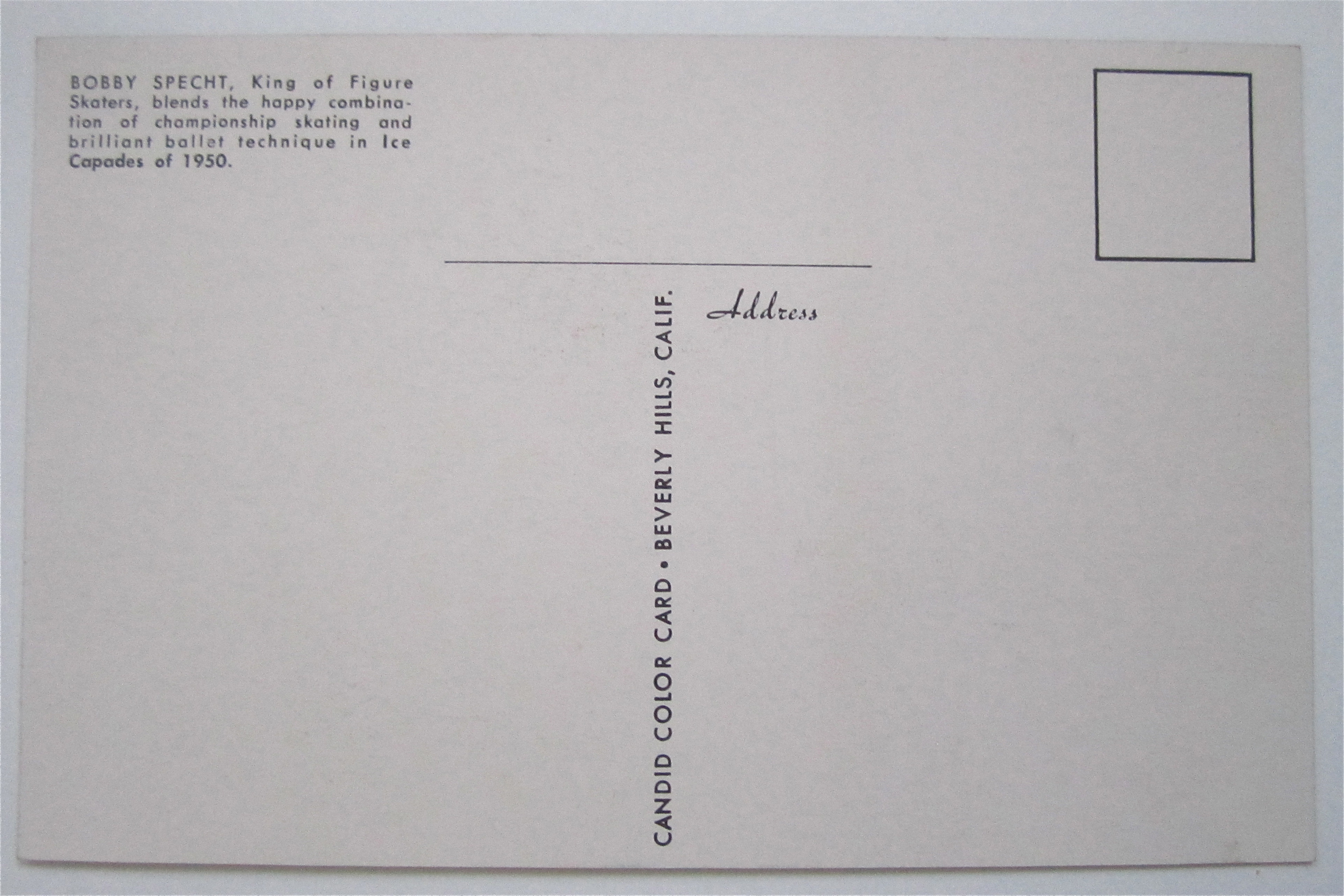 Bobby Specht King Of Figure Skaters Postcard